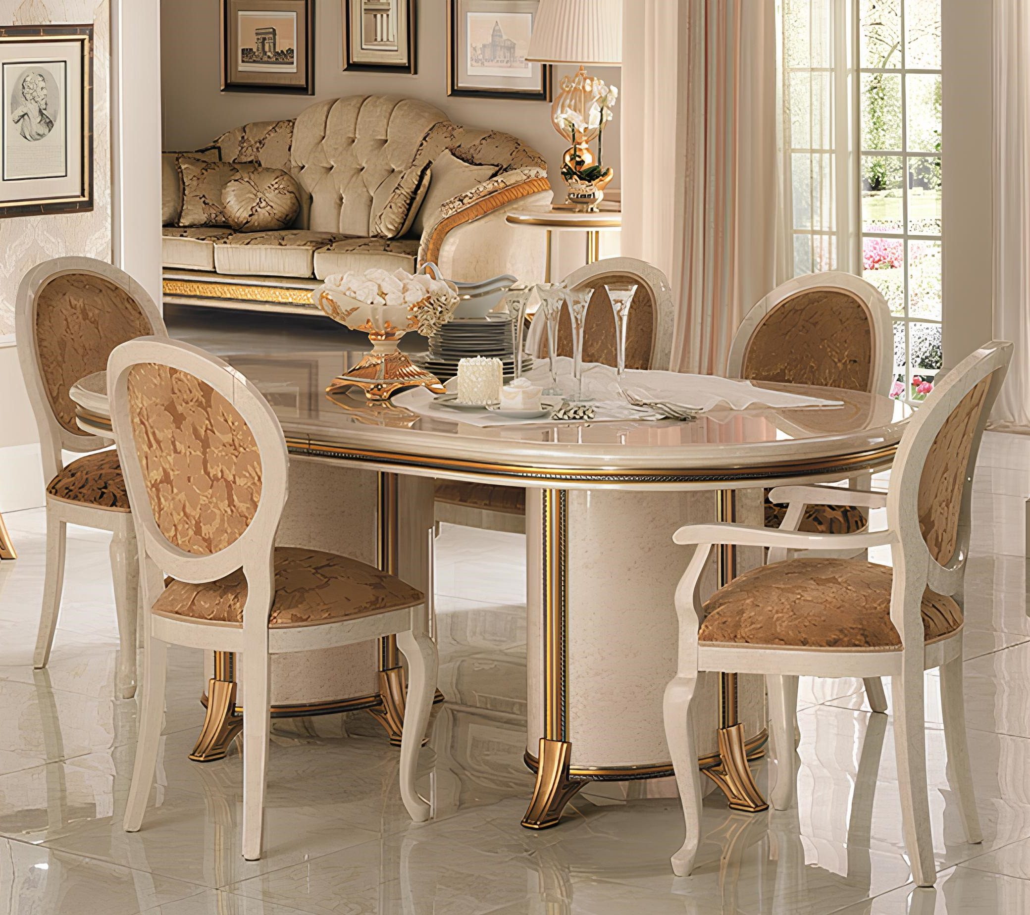 Xlmoebel Essgruppe Italienisches Esszimmer Ensemble aus Holz mit eleganten Stühlen, (7-tlg., Esstisch + 2x Stuhl mit Armlehnen + 4x Stühle ohne Armlehnen), Hergestellt In Italy