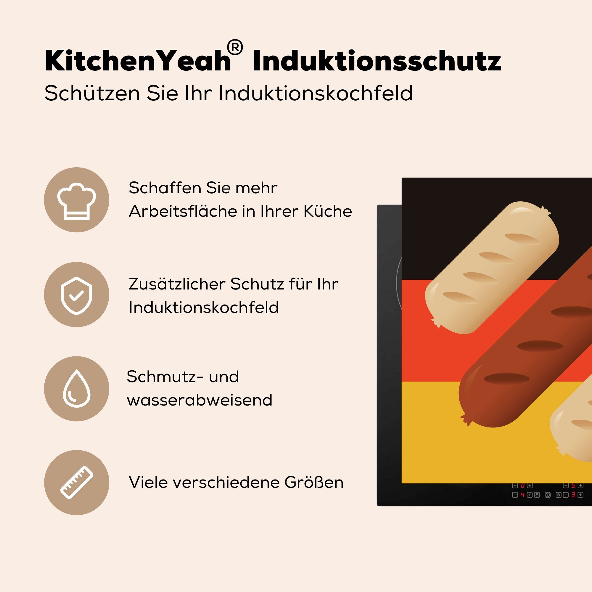 MuchoWow Herdblende-/Abdeckplatte Illustration von Vinyl, auf (1 Flagge, cm, Arbeitsplatte drei Bratwürsten der deutschen für 78x78 Ceranfeldabdeckung, tlg), küche