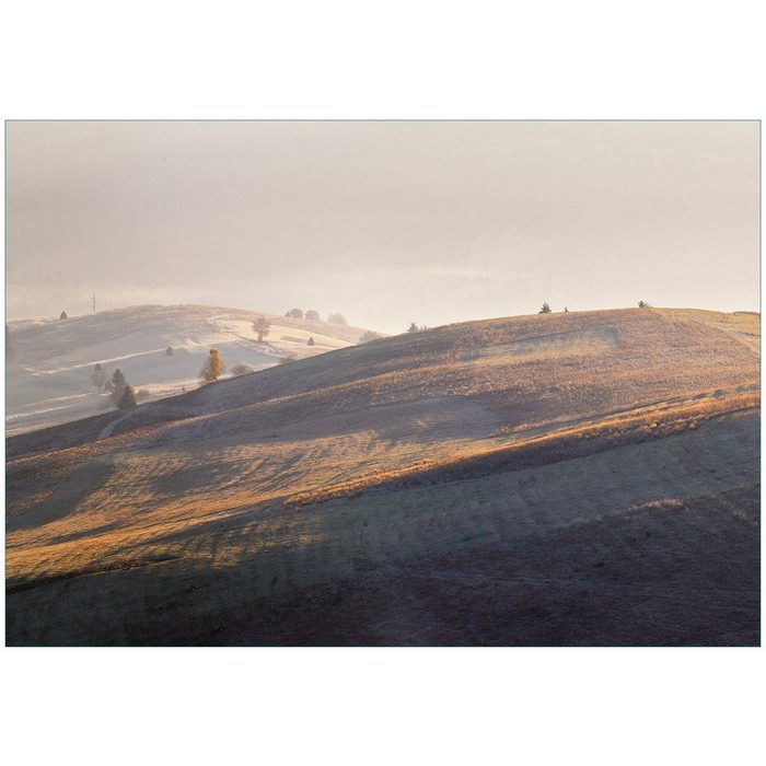 Wallario Vliestapete Herbstliche Felder bei Sonnenaufgang Seidenmatte Oberfläche hochwertiger Digitaldruck in verschiedenen Größen erhältlich