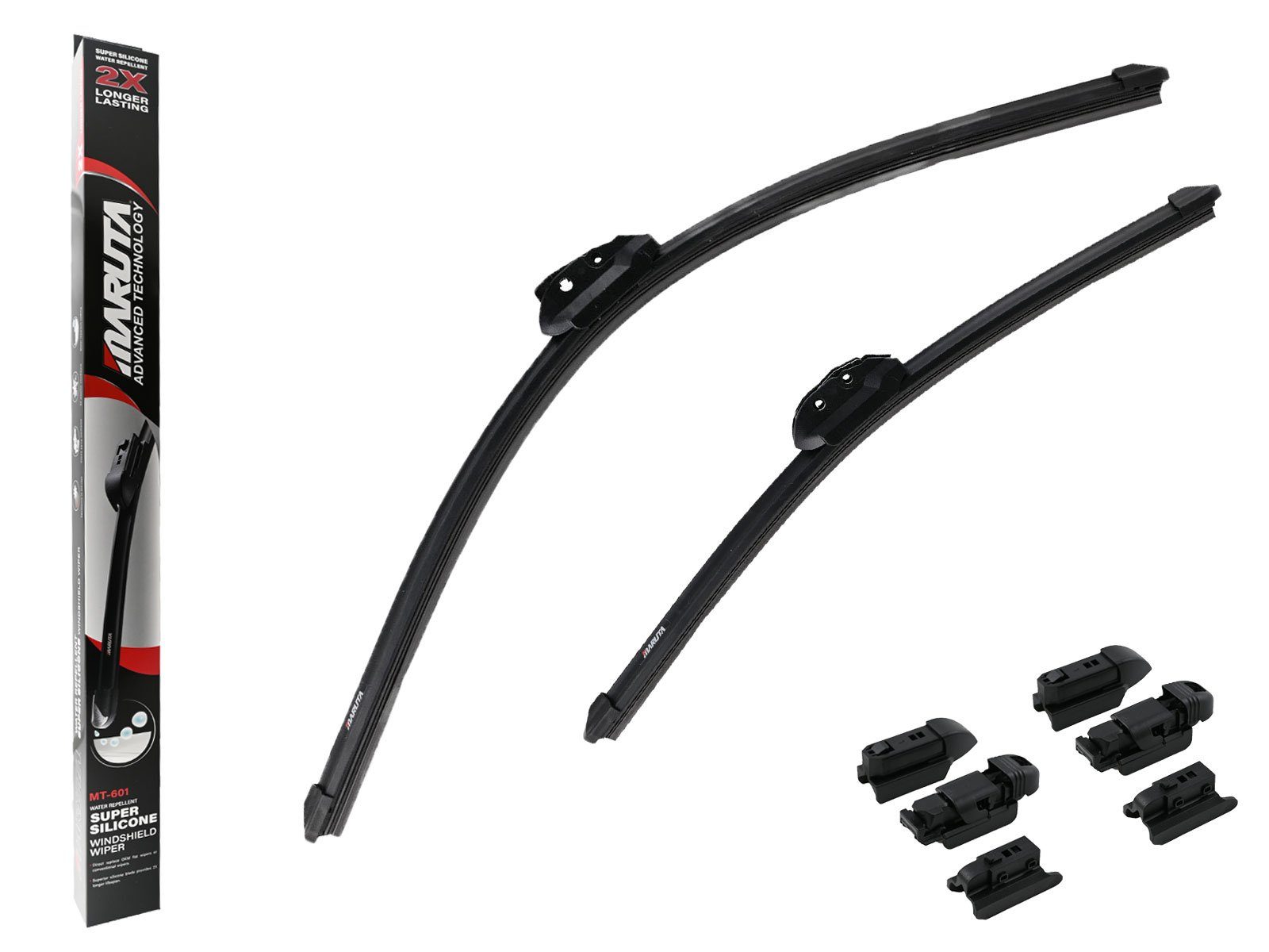 MARUTA Scheibenwischblätter MT-601, (Wischergummis aus Spezial Silikon für Perleffekt, Lotus Perl-Effekt Scheibenwischer SET 600mm / 450mm, universal, vorne), Lotus Perl-Effekt Scheibenwischer SET 600mm / 450mm, universal, vorne