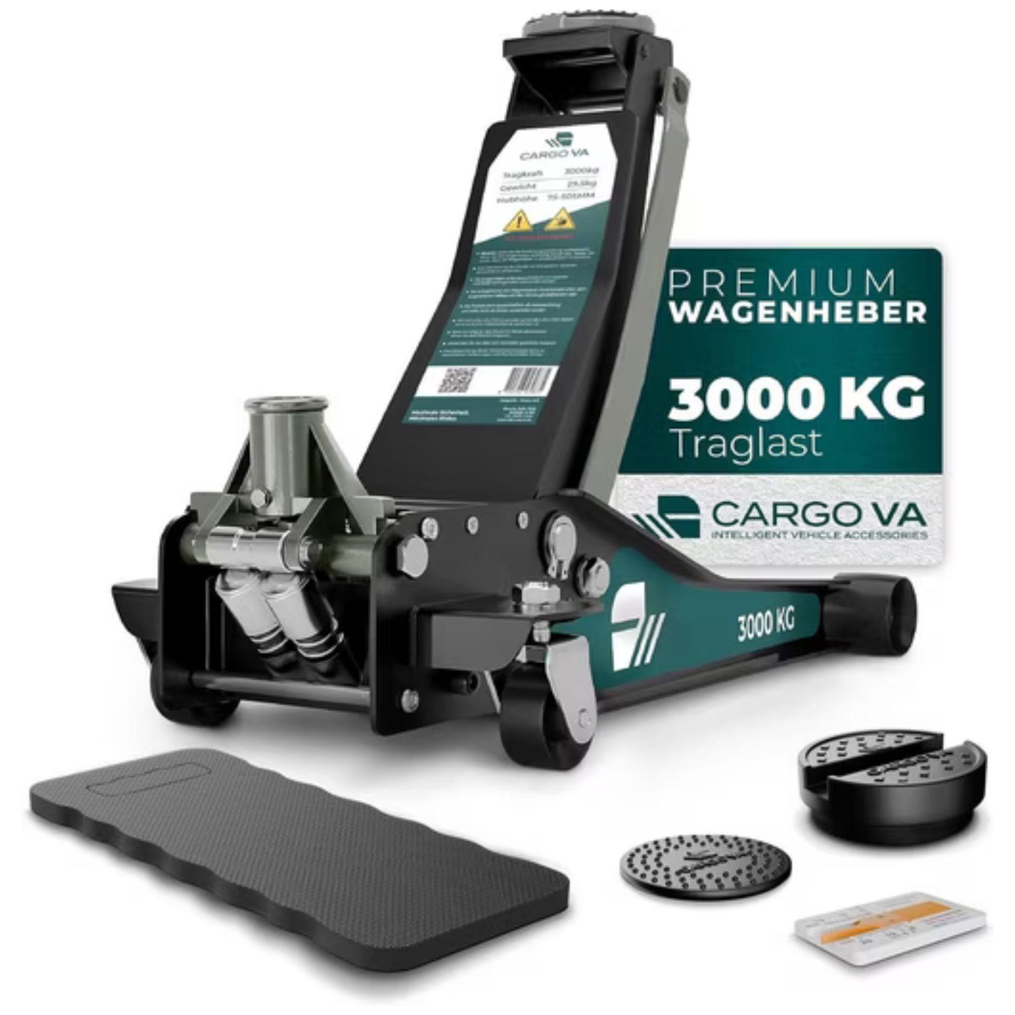 CargoVA® Rangierwagenheber Wagenheber 3T hydraulisch, 75–505 mm, SUV & Tiefergelegt, Profi-Set, 1-tlg., 3 T Tragkraft, 75–505 mm Hubhöhe, Doppelkolben, Profi-Set, geprüft