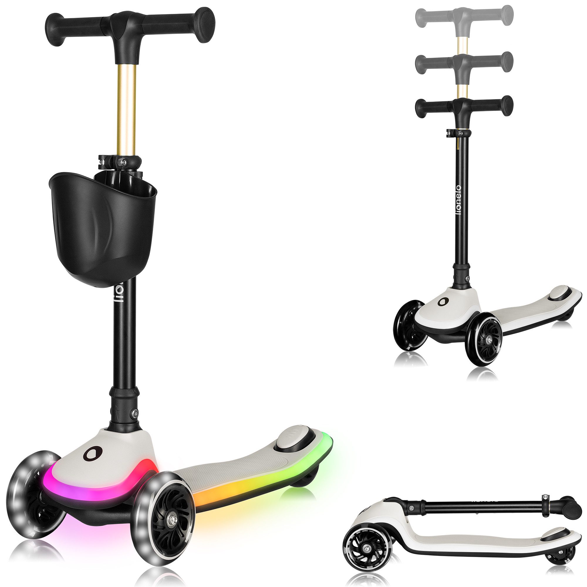 lionelo Dreiradscooter MEY, LED-Deck/Faltbare Lenkstange/Tragegriff/50 kg
