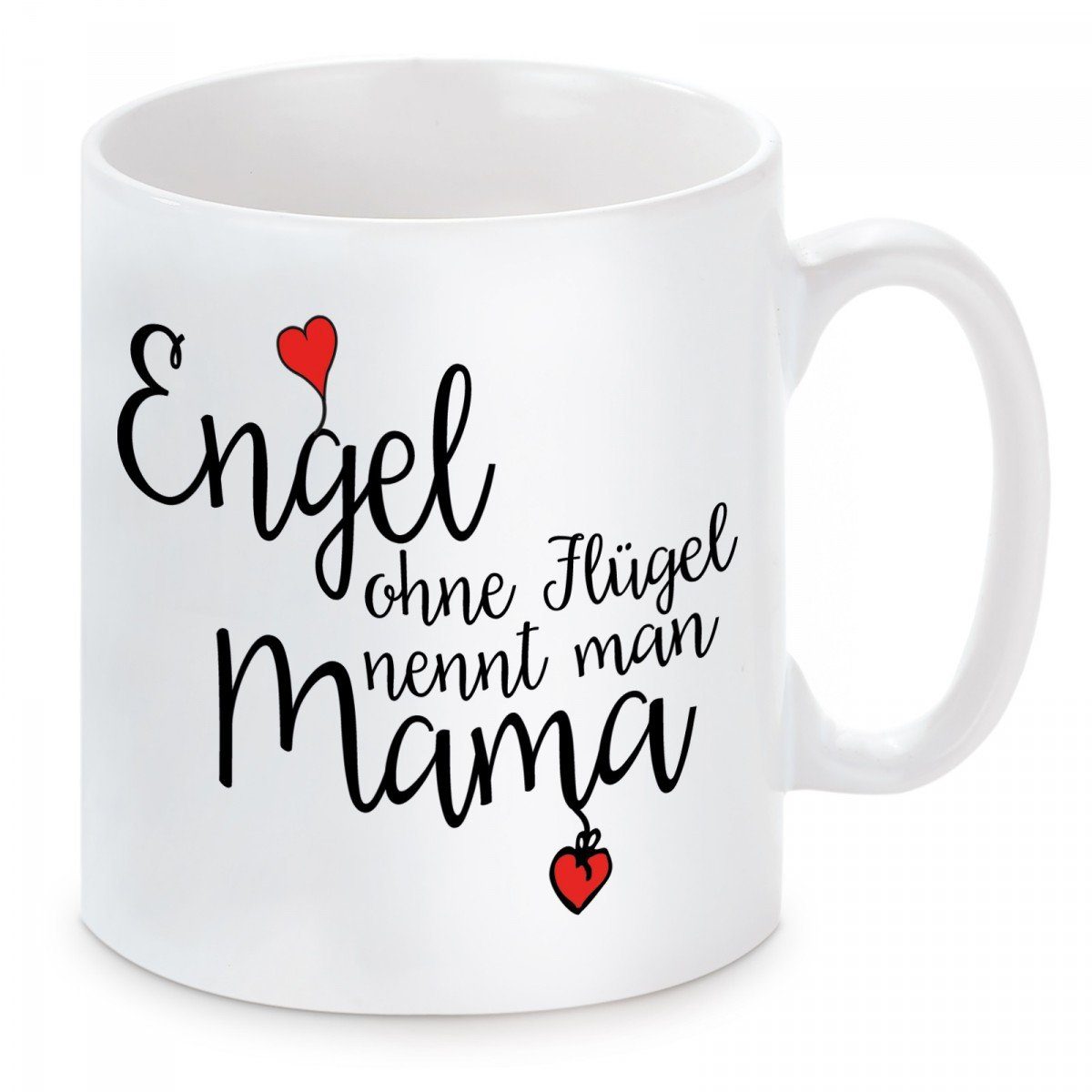 Herzbotschaft Tasse Kaffeebecher mit Motiv Engel ohne Flügel nennt man Mama, Keramik, Kaffeetasse spülmaschinenfest und mikrowellengeeignet