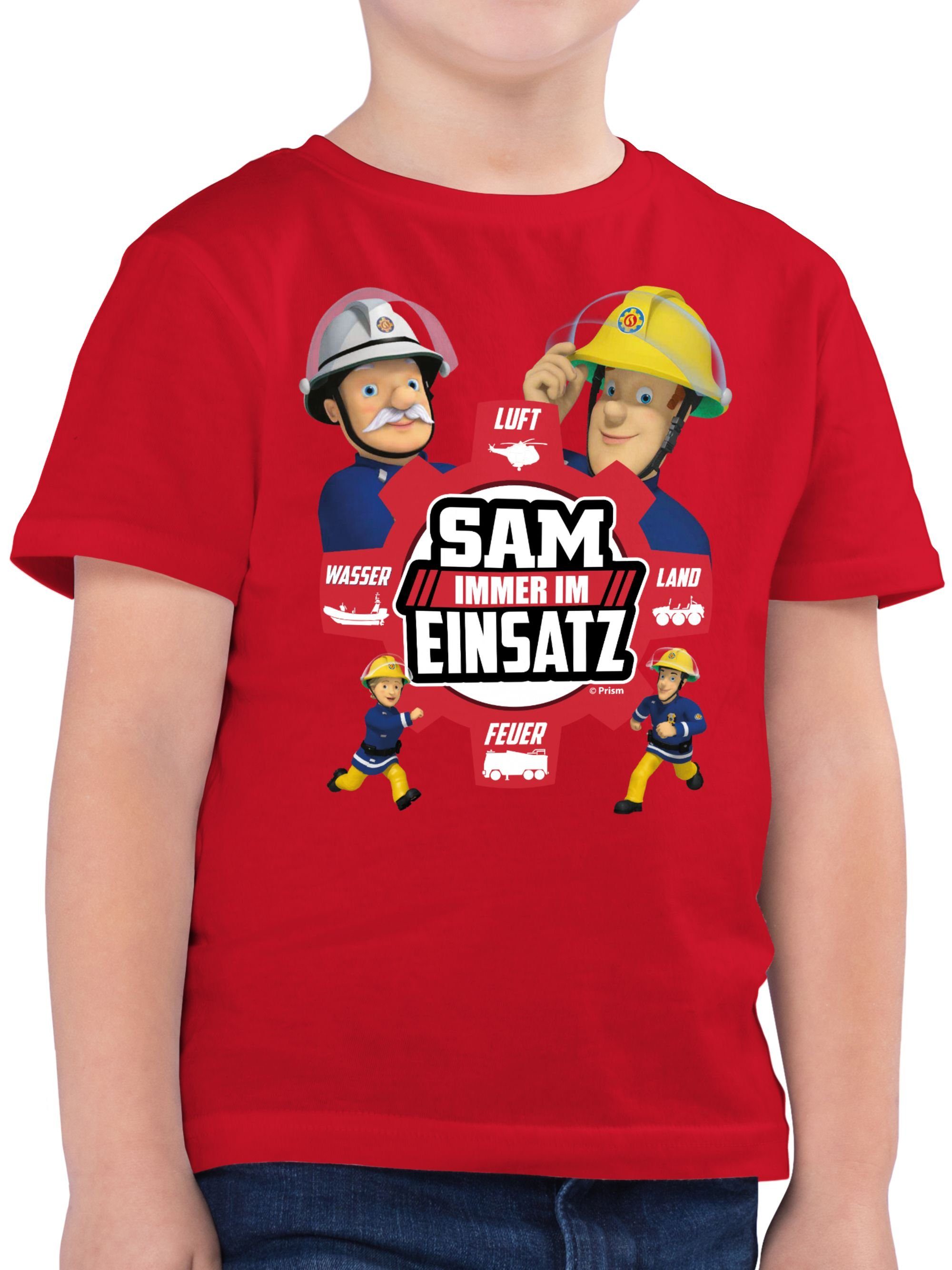 Shirtracer T-Shirt Sam - Immer im Einsatz Feuerwehrmann Sam Jungen 02 Rot