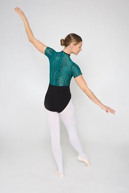 tanzmuster Body Damen Kurzarm Ballett Trikot Pauline mit Stehkragen edle florale Netzeinsätze