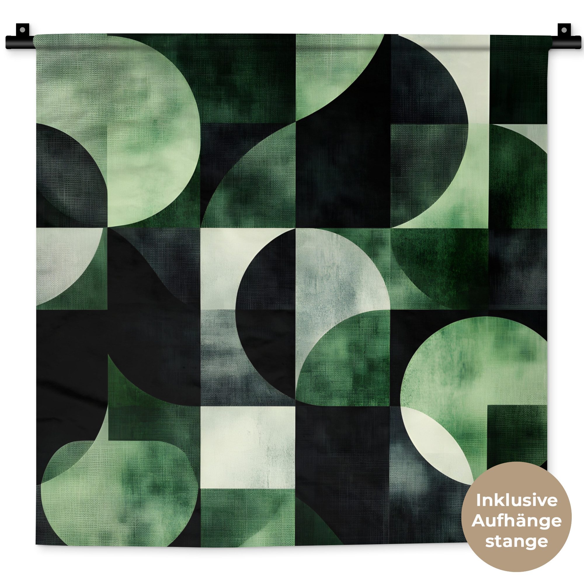MuchoWow Wandteppich Abstrakt - Grün - Formen, Quadratisch, Höhe: 3 mm, Wand Teppich, Deko für an den Wand, 60x60 cm