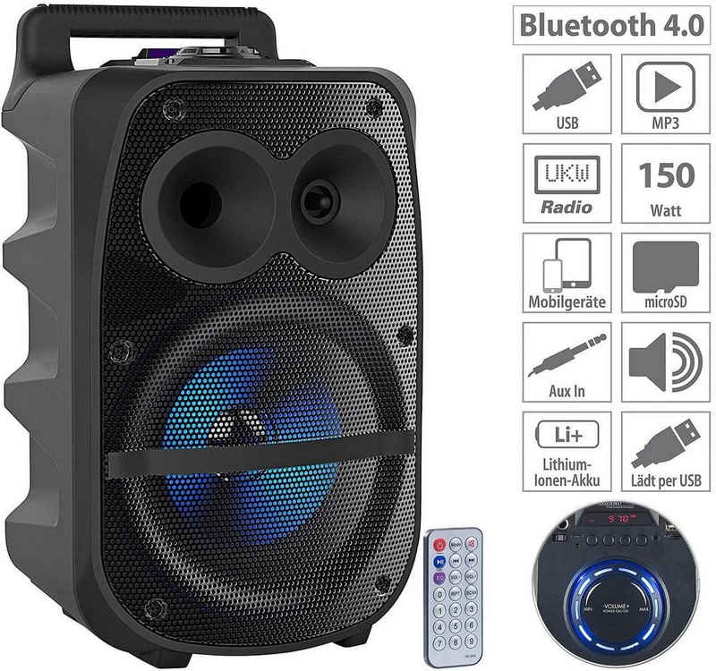 auvisio Partylautsprecher PMA-950.k Mobile PA-Partyanlage Bluetooth MP3 USB Party-Lautsprecher (25 W, blaue LED Beleuchtung)