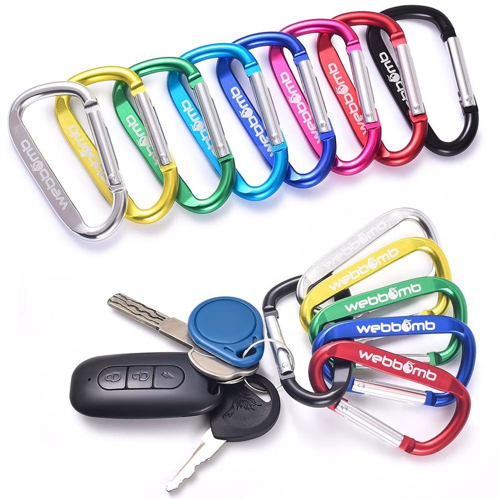 WEBBOMB Karabiner 2x Alu Karabinerhaken 6,7cm D-Form mit Schlüsselring Schlüsselanhänger
