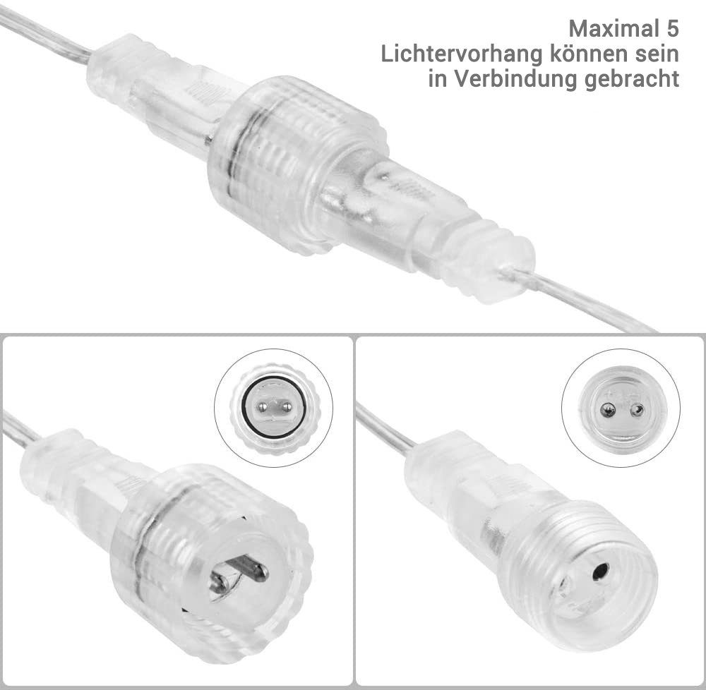 Elegear LED-Lichtervorhang Lichtervorhang 8Modi für 600-flammig, LED Weihnachtsdeko, Lichterkette fenster, Timer/Memory-Funktion Weihnachtsbäume