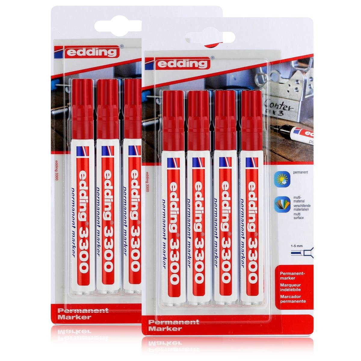 wasserfest edding Permanent Spitze Marker (2er 1-5mm 3300 4er rot Pack edding Permanentmarker