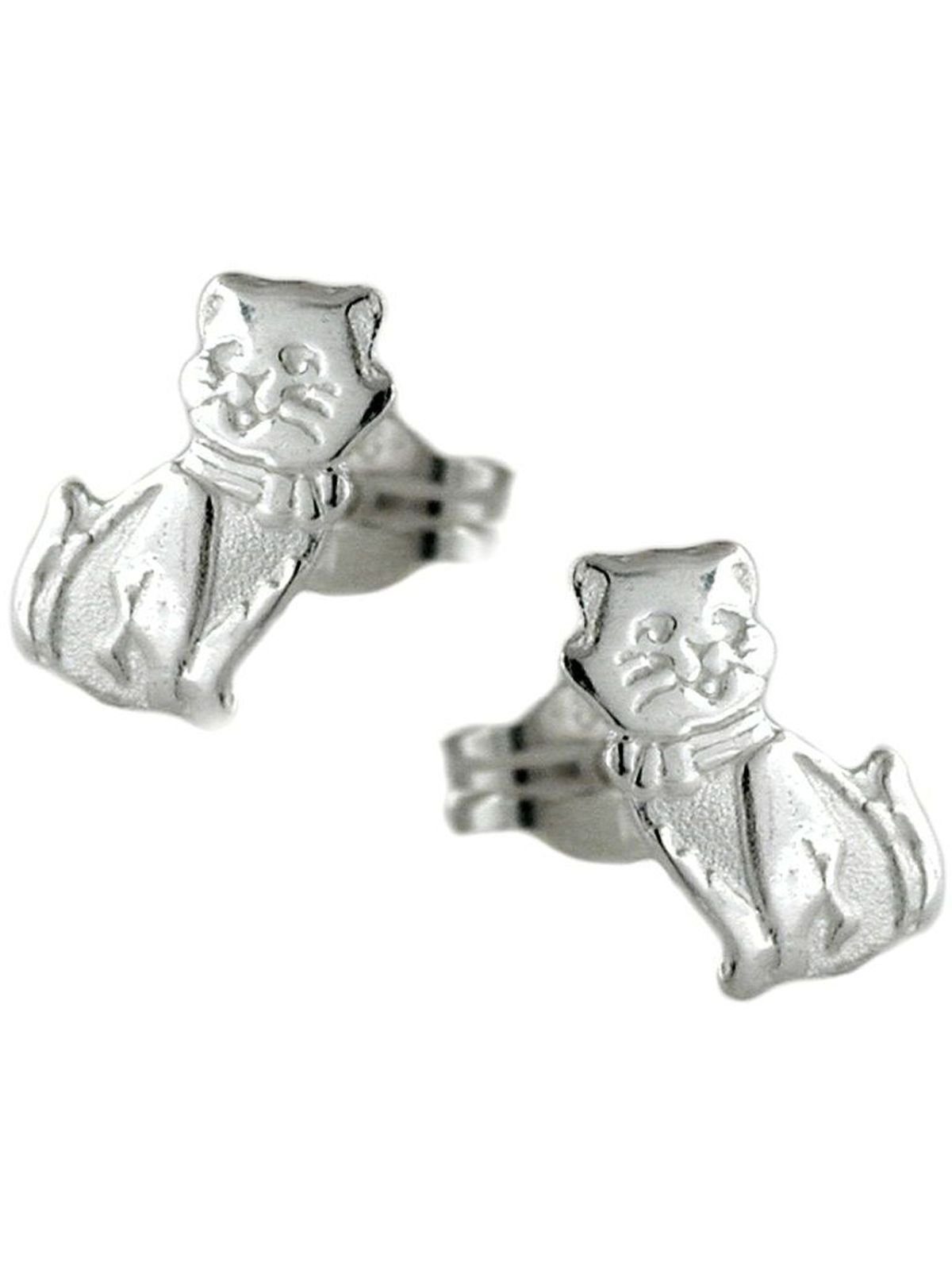 925 8x5mm Katze Ohrring Ohrstecker Gallay Silber Paar (1-tlg) matt-glänzend