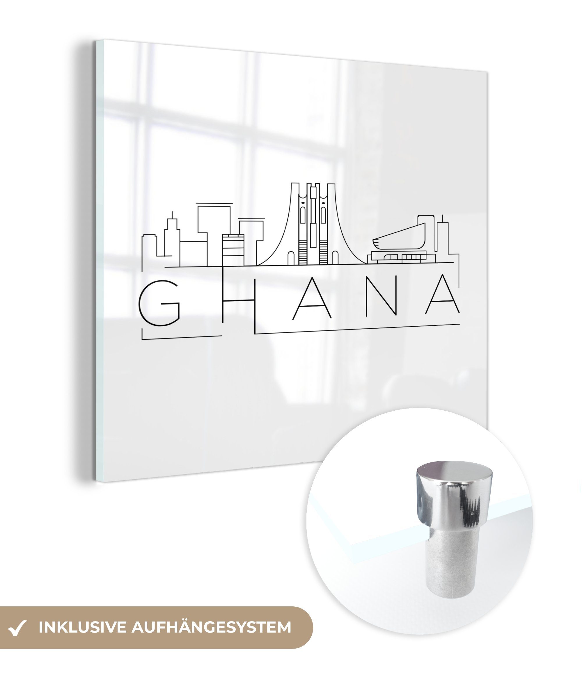 Skyline MuchoWow weiß, auf auf Bilder Acrylglasbild Foto Glas "Ghana" Wandbild Glas - (1 Glasbilder - - Wanddekoration St),