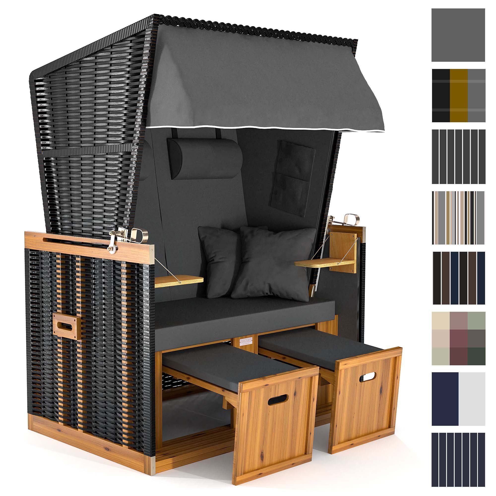 Sanzaro Strandkorb BC120-4.GRAU, Volllieger, Ostsee-Modell, (6-tlg), 2-Sitzer, inkl. Klapptisch, ca. 120 x 160 x 79 cm (B x H x T)