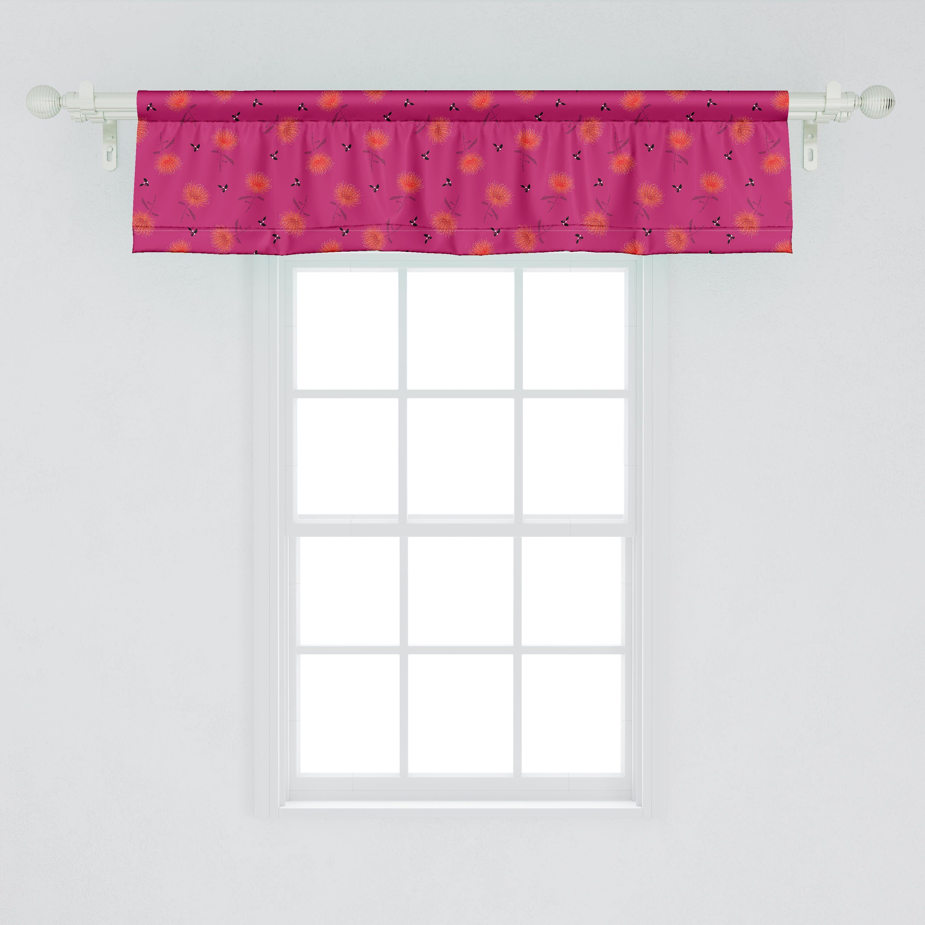 Blumen-Motiv Microfaser, Abakuhaus, Scheibengardine für mit Vorhang Dekor Volant Stangentasche, Küche Puderquaste Schlafzimmer Frühling