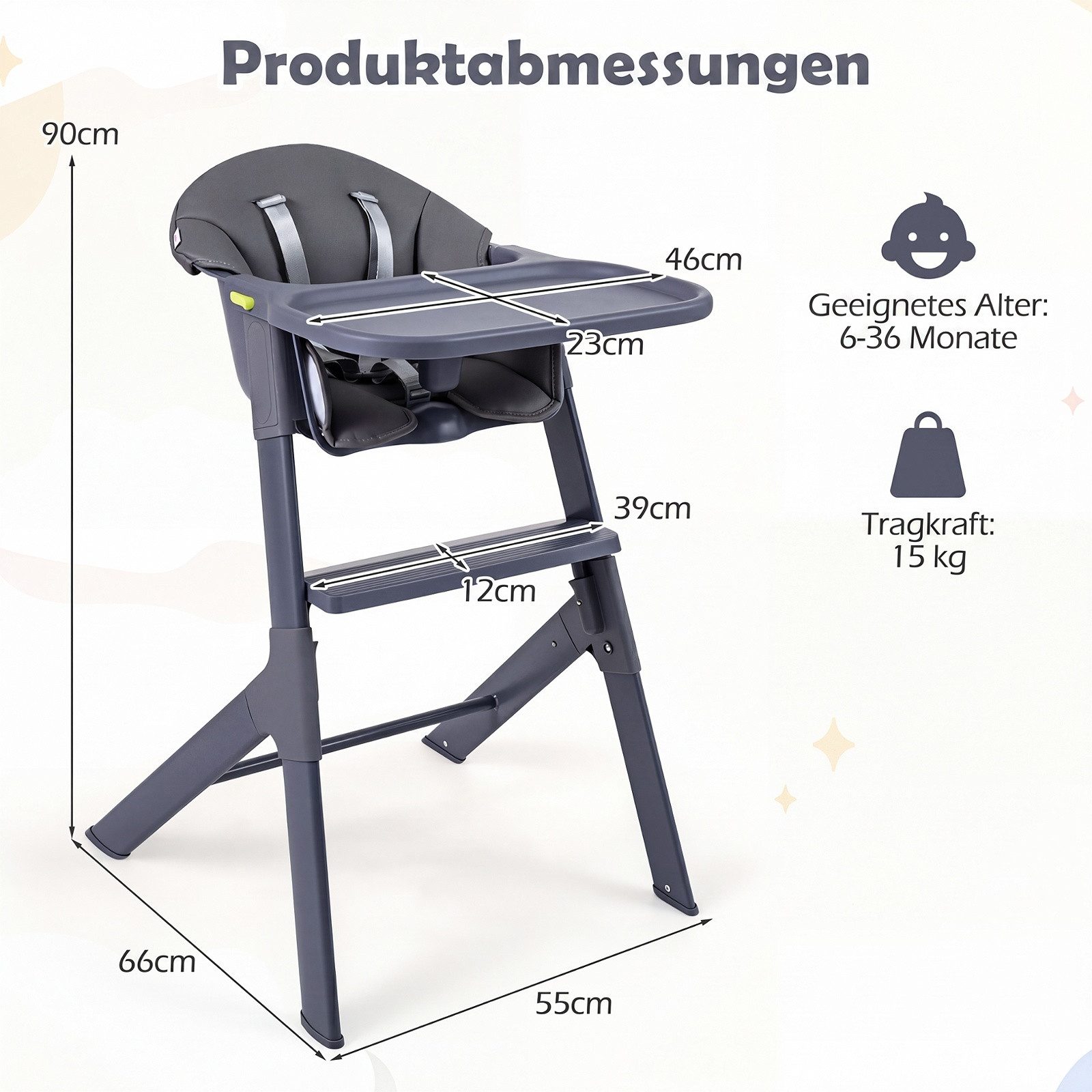 COSTWAY Hochstuhl (1 St), 3 in 1 Kinderstuhl, Babystuhl für Kinder von 6-36 Monaten
