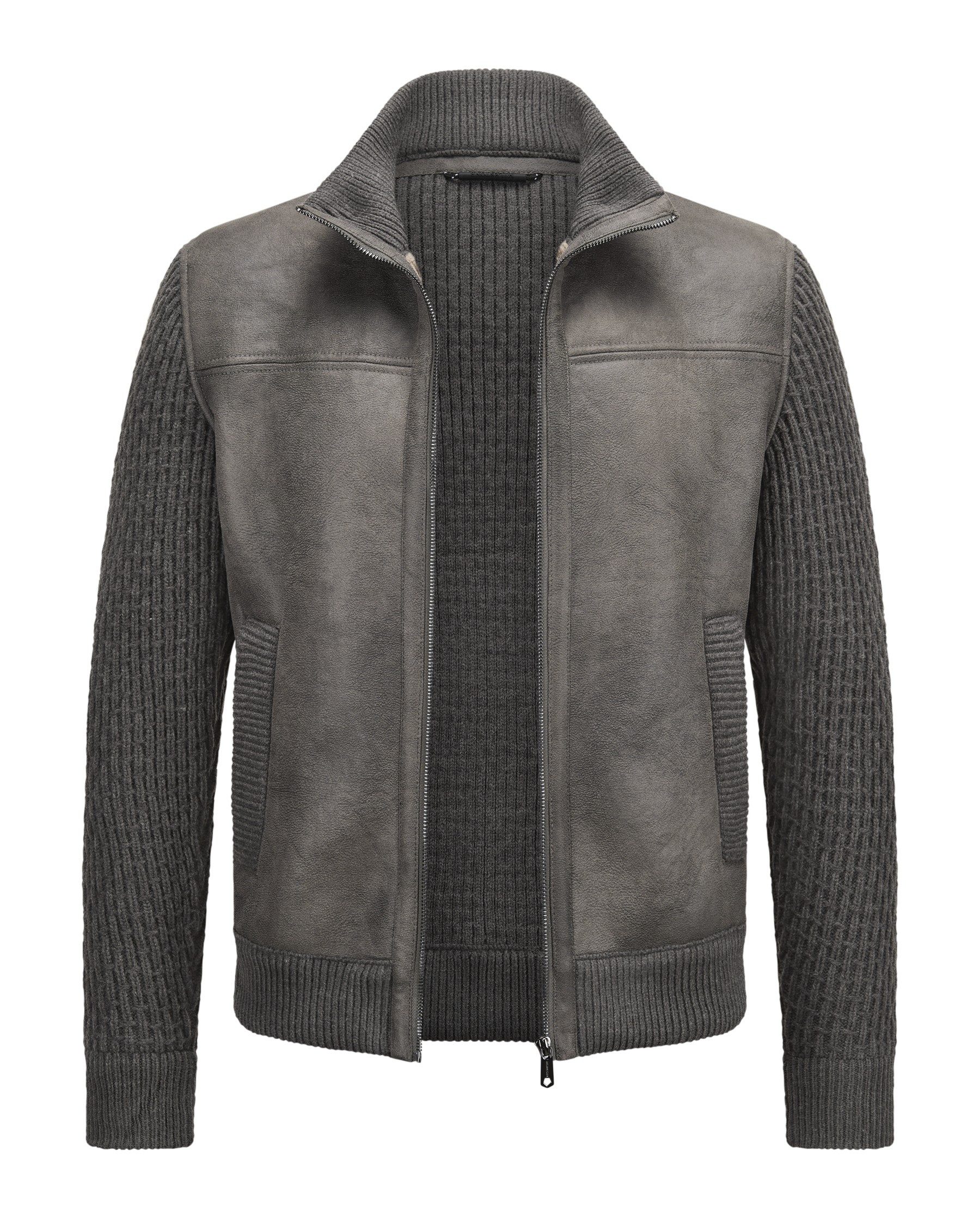 MILESTONE Hybridjacke MSCervo Vintage-Lammfelloptik mit strukturiertem Wollmix-Strick
