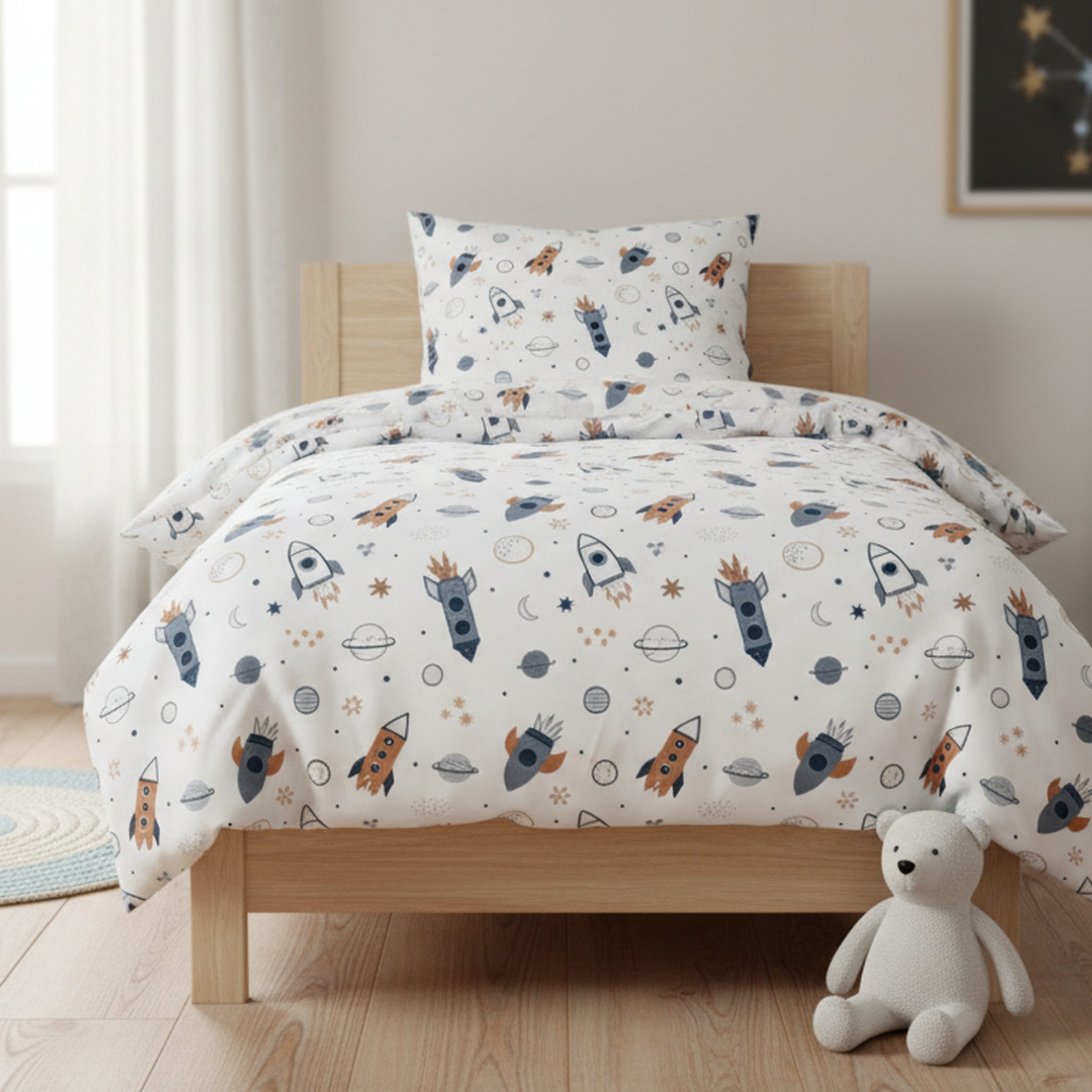 MTOnlinehandel Kinderbettwäsche Space Weltall-Abenteuer 135x200 + 80x80 cm günstig online kaufen