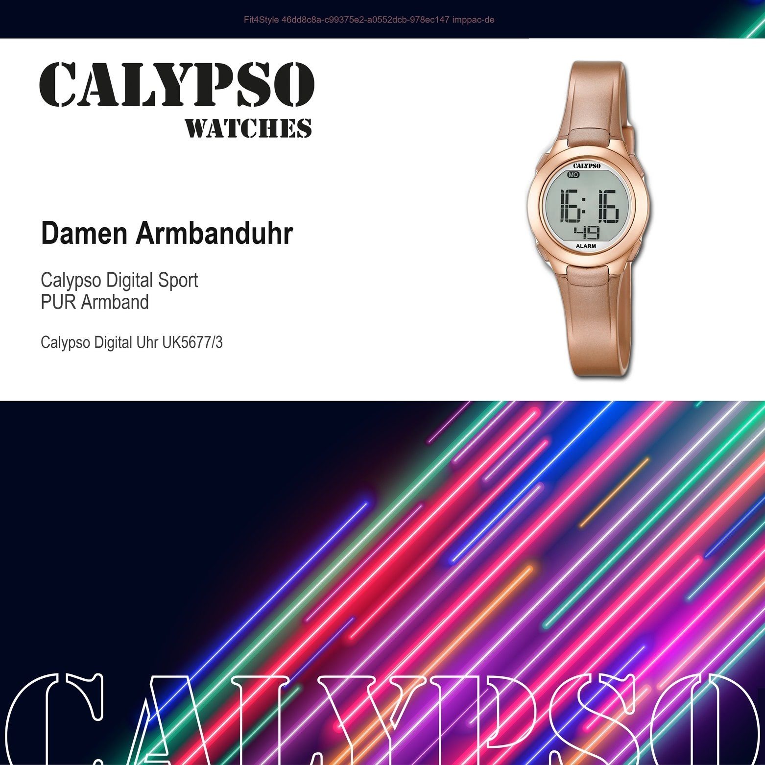 Sport K5677/3 PURarmband Kunststoffband, Damen Calypso WATCHES roségold, Uhr Armbanduhr Damen CALYPSO Digitaluhr rund,