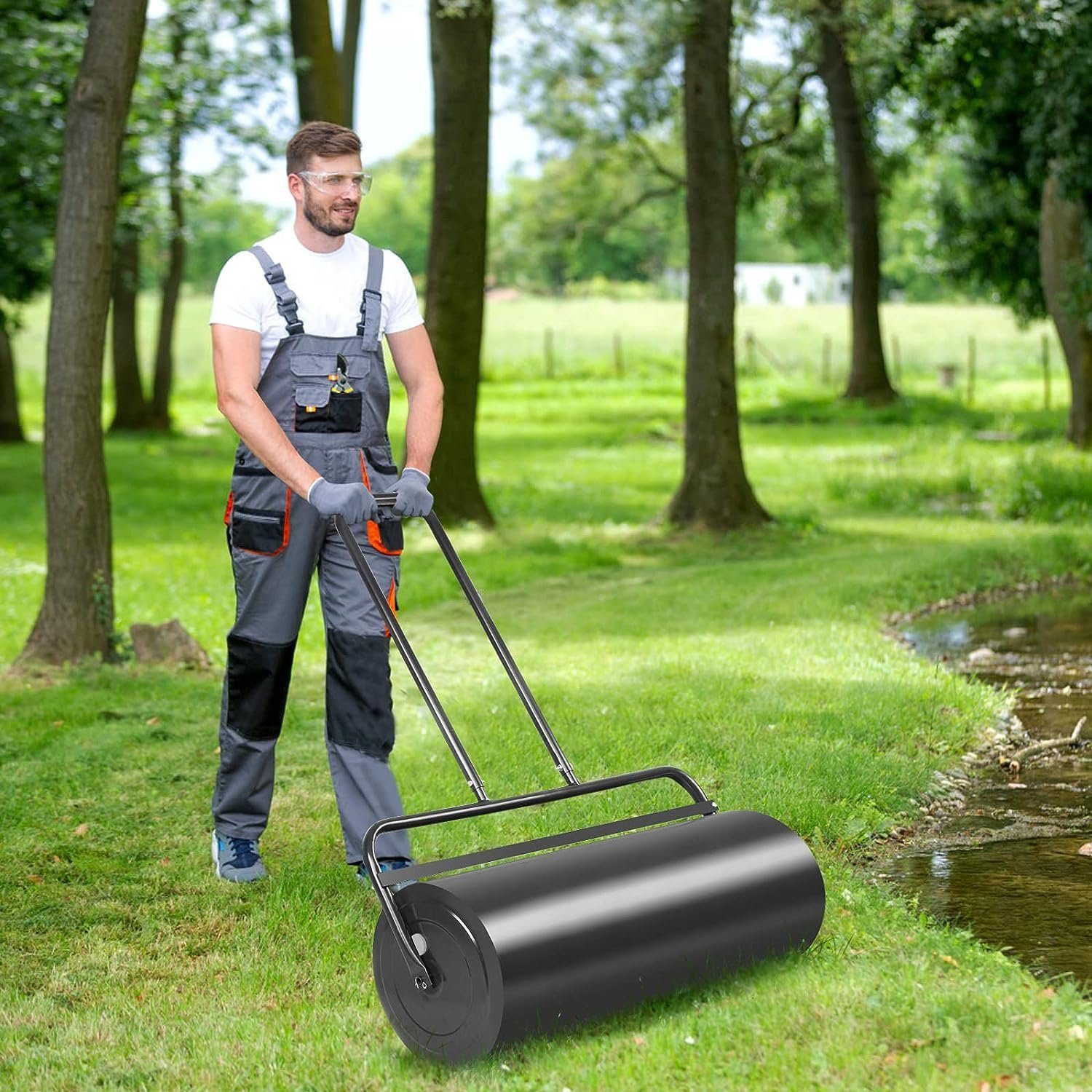 KOMFOTTEU Rasenwalze Rasenroller,63L Füllvolumen, mit Wasser/Sand