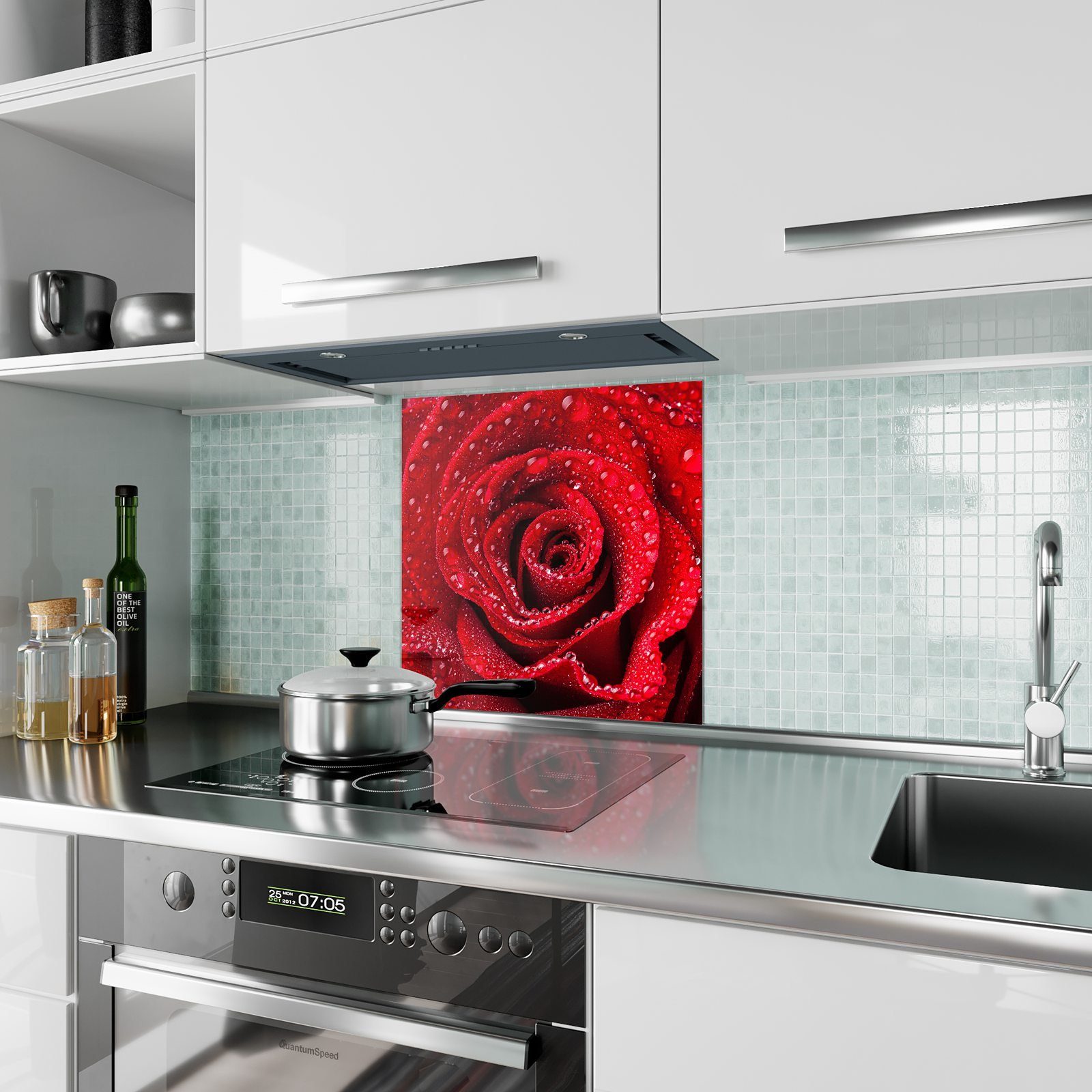 Motiv Spritzschutz Rose Primedeco Küchenrückwand Wassertropfen Glas Küchenrückwand mit mit