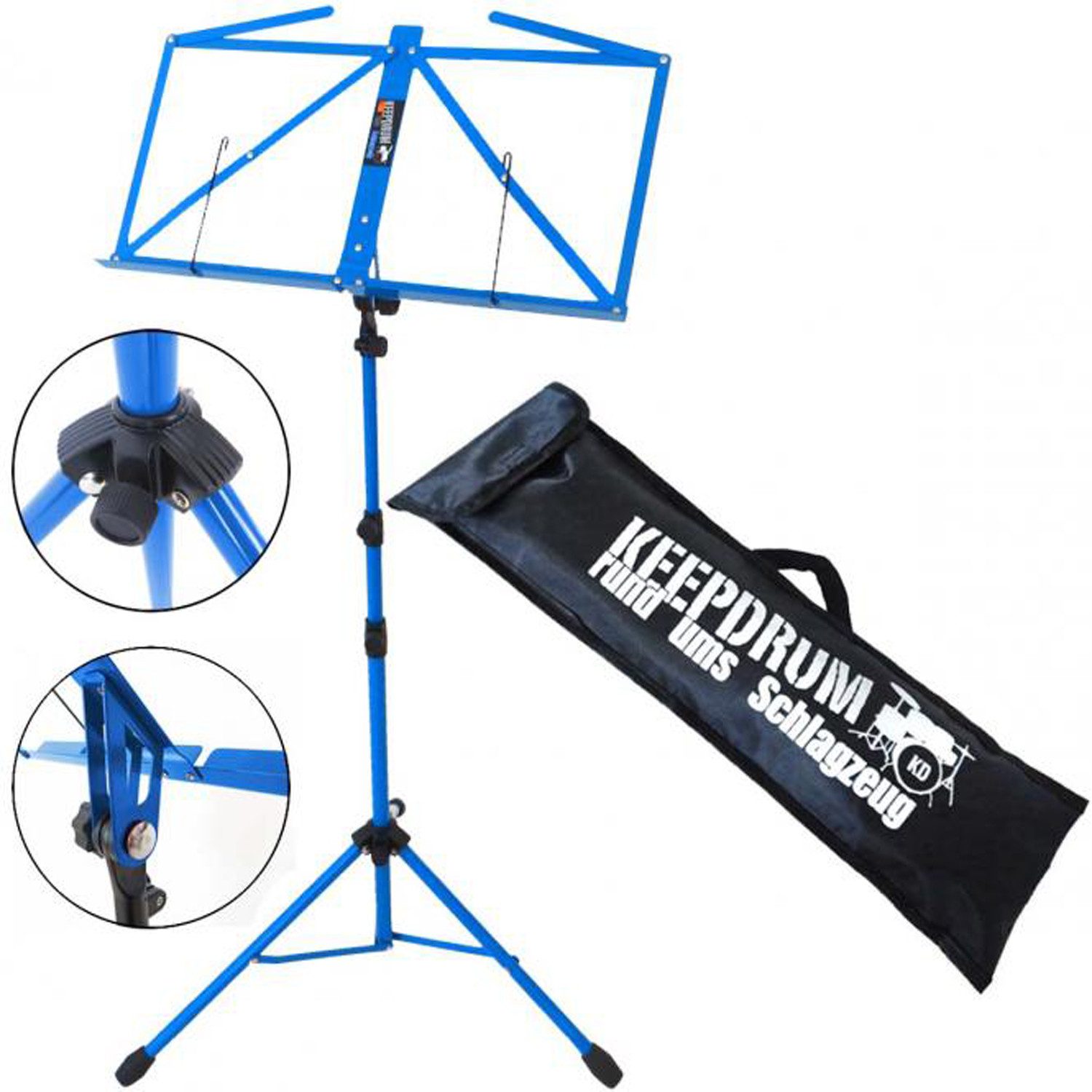 keepdrum Notenpult keepdrum MUS3BL Notenständer Blau mit Tasche, Vorteils-Set