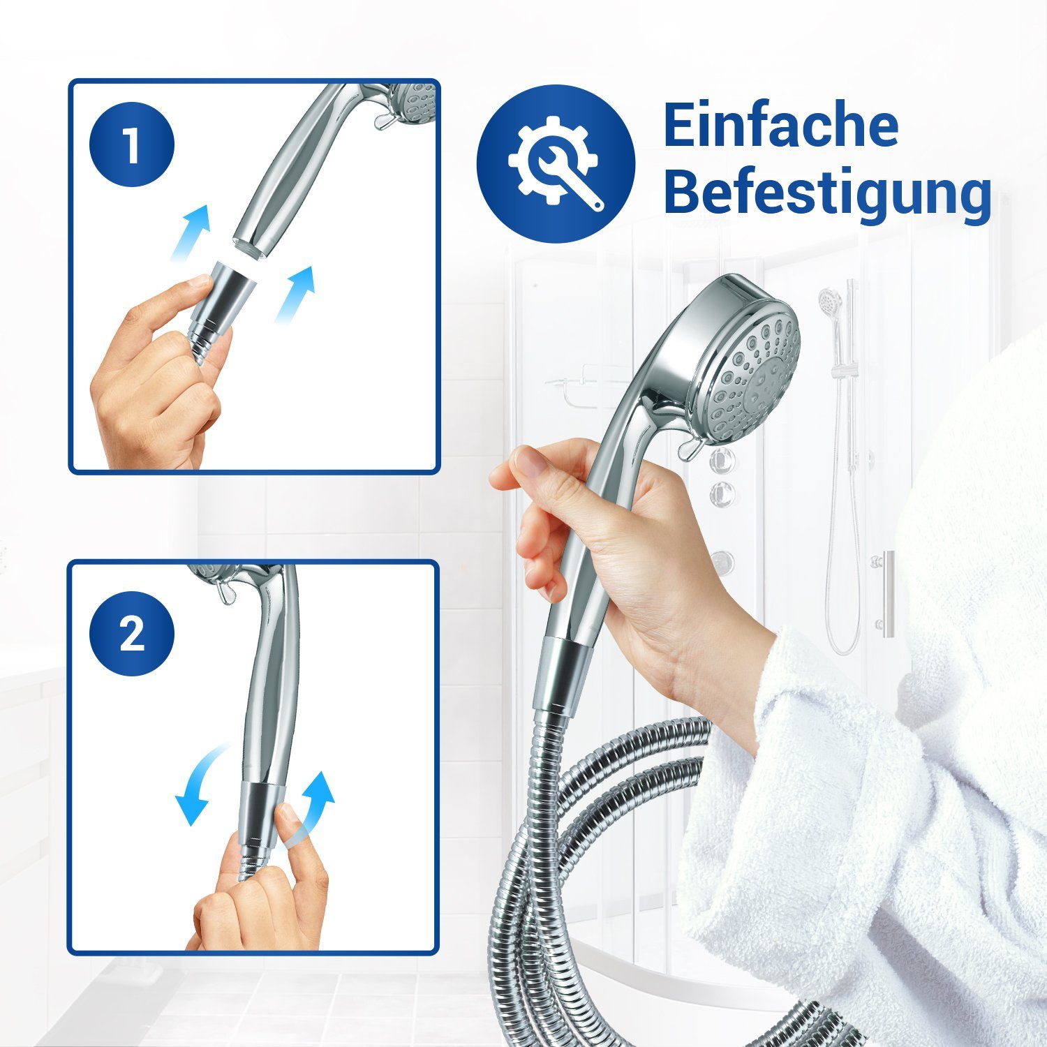 VIOKS Brauseschlauch Flexibler Duschschlauch, aus verchromtem Edelstahl für Duschbrause – Bild 5 von 5