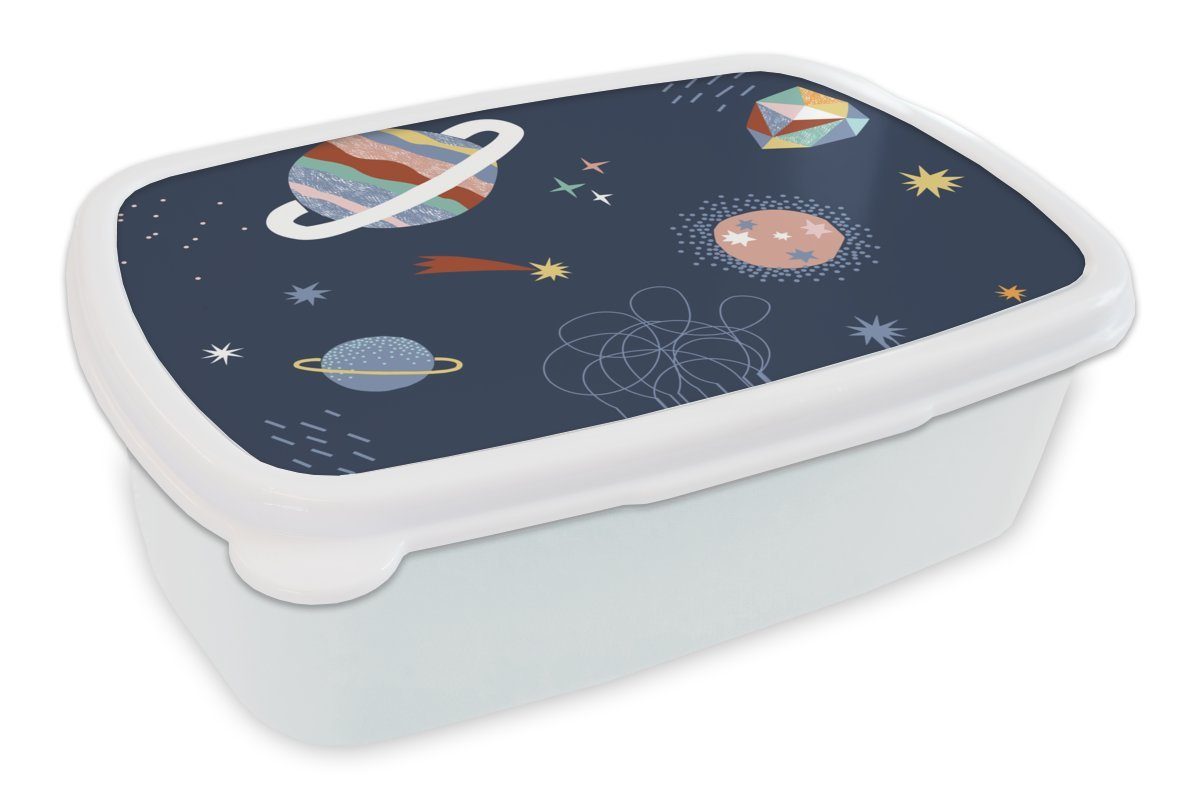 MuchoWow Lunchbox Kinderzimmer - Weltraum - Planeten, Kunststoff, (2-tlg), Brotbox für Kinder und Erwachsene, Brotdose, für Jungs und Mädchen weiß