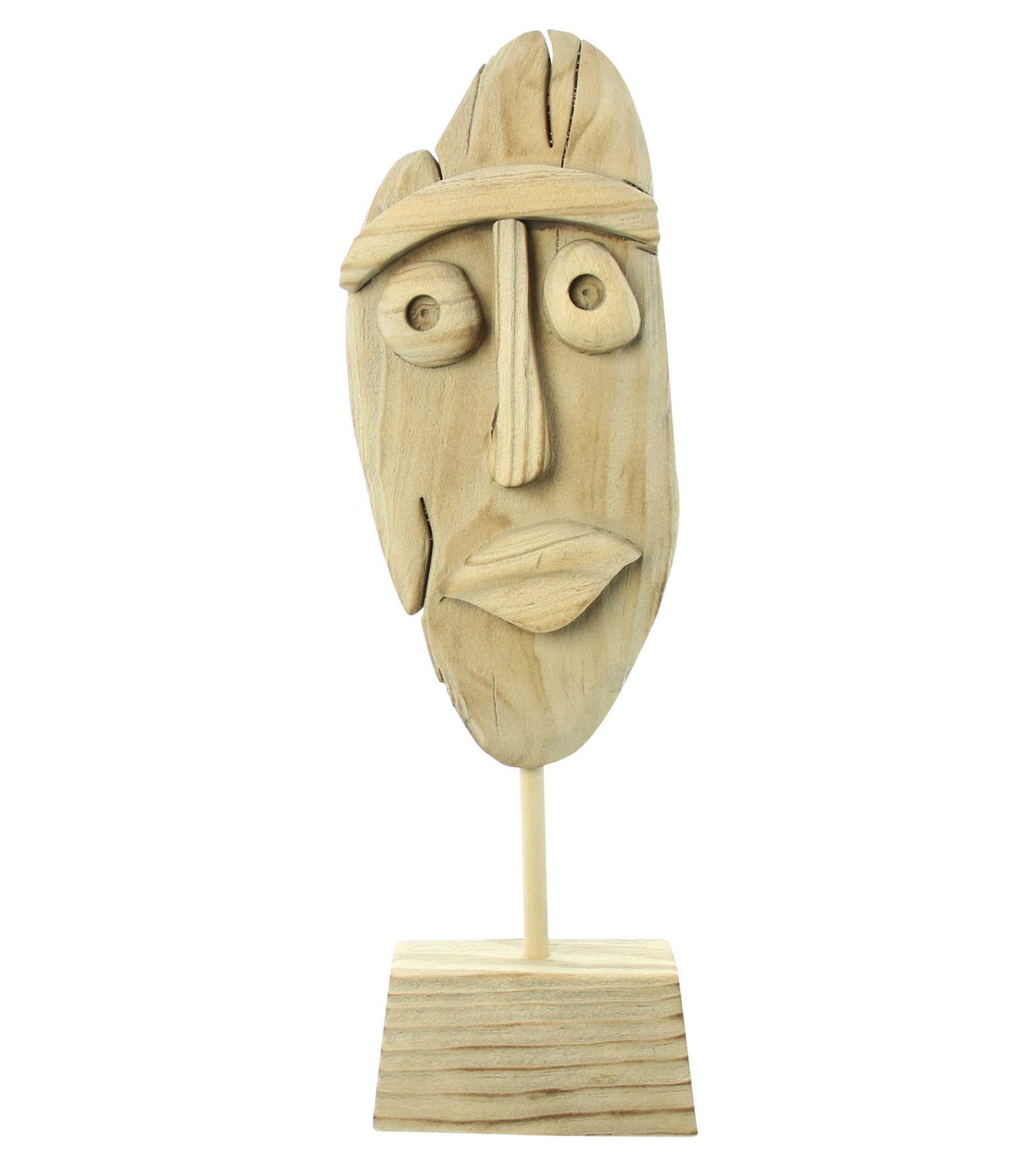 Dekofigur "Gesicht" Holz natur, auf Sockel, 46 cm hoch, moderne Skulptur, Maske