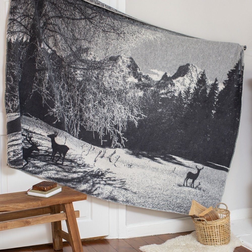 Wohndecke David Fussenegger Kurzflor- Wohndecke Savona 'fotorealist. Winterlandschaf' 150 x 200 cm Anthrazit, DAVID FUSSENEGGER