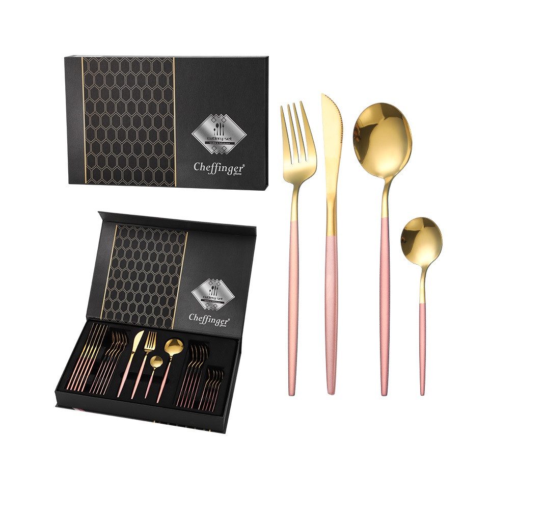 Rungassi Besteck-Set Premium Besteck-Set Rosa/Gold 6 Personen 24-tlg Edelstahl Essbesteck, 6 Personen