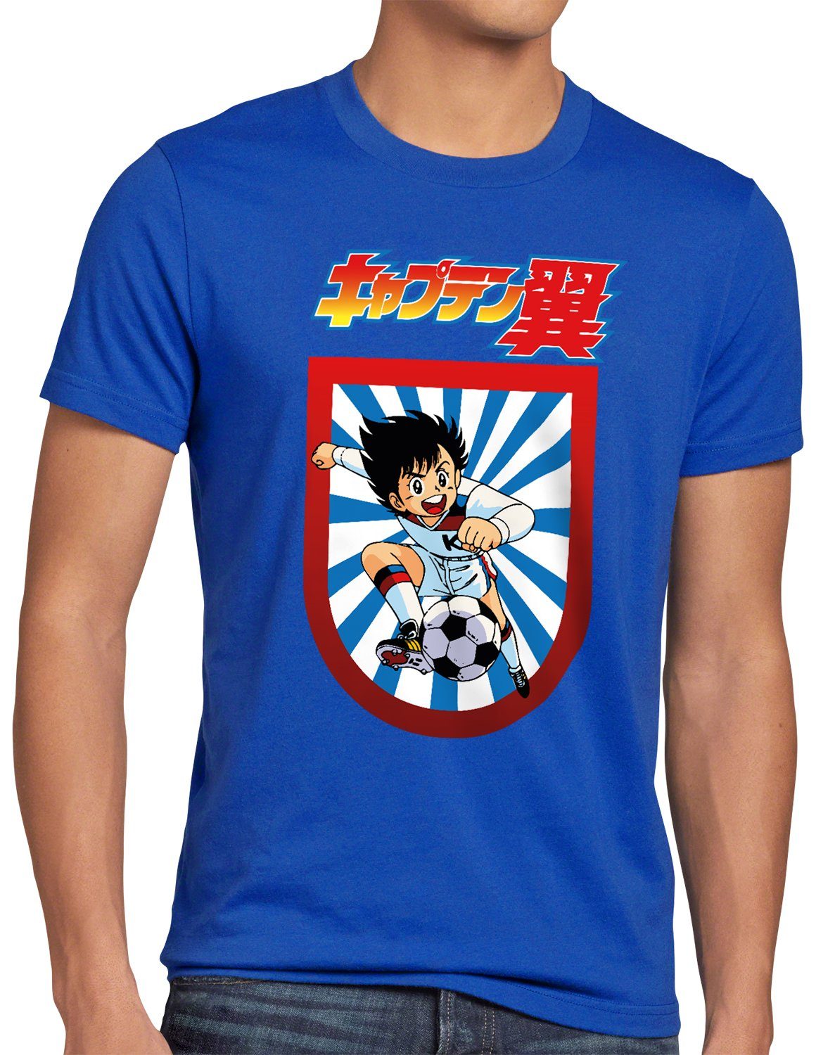 style3 Print-Shirt Herren T-Shirt Tsubasa tollen fußballstars wm em blau