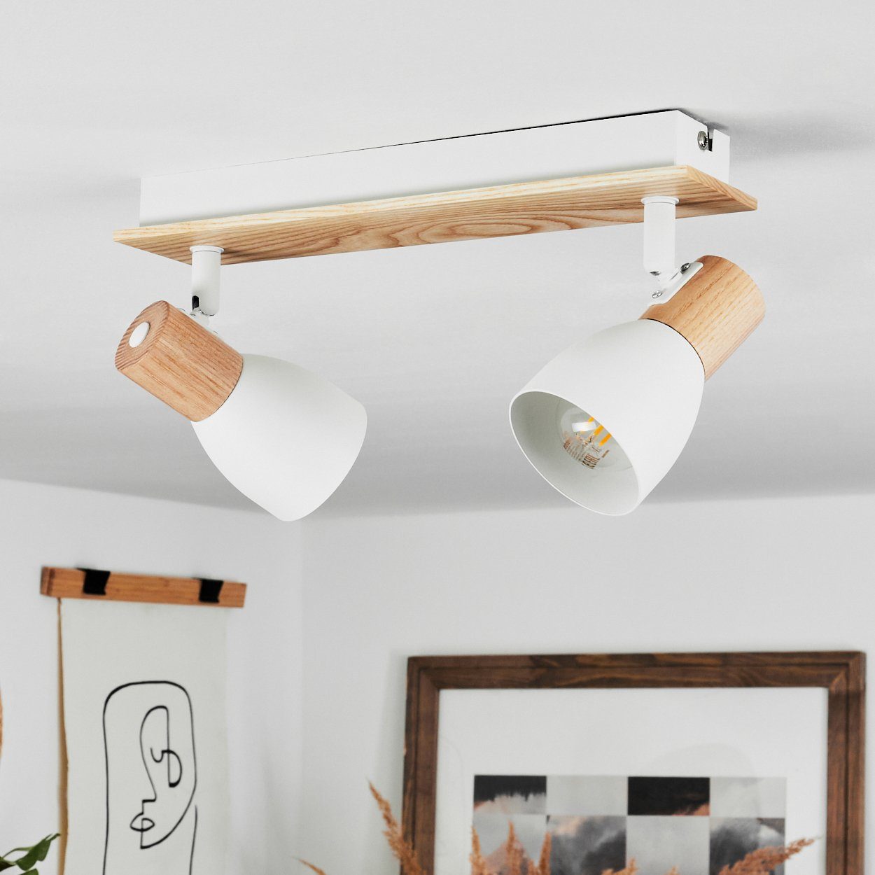 moderne Leuchtmittel Natur/Weiß, Deckenleuchte Deckenlampe ohne hofstein Metall/Holz aus in »Marostica«