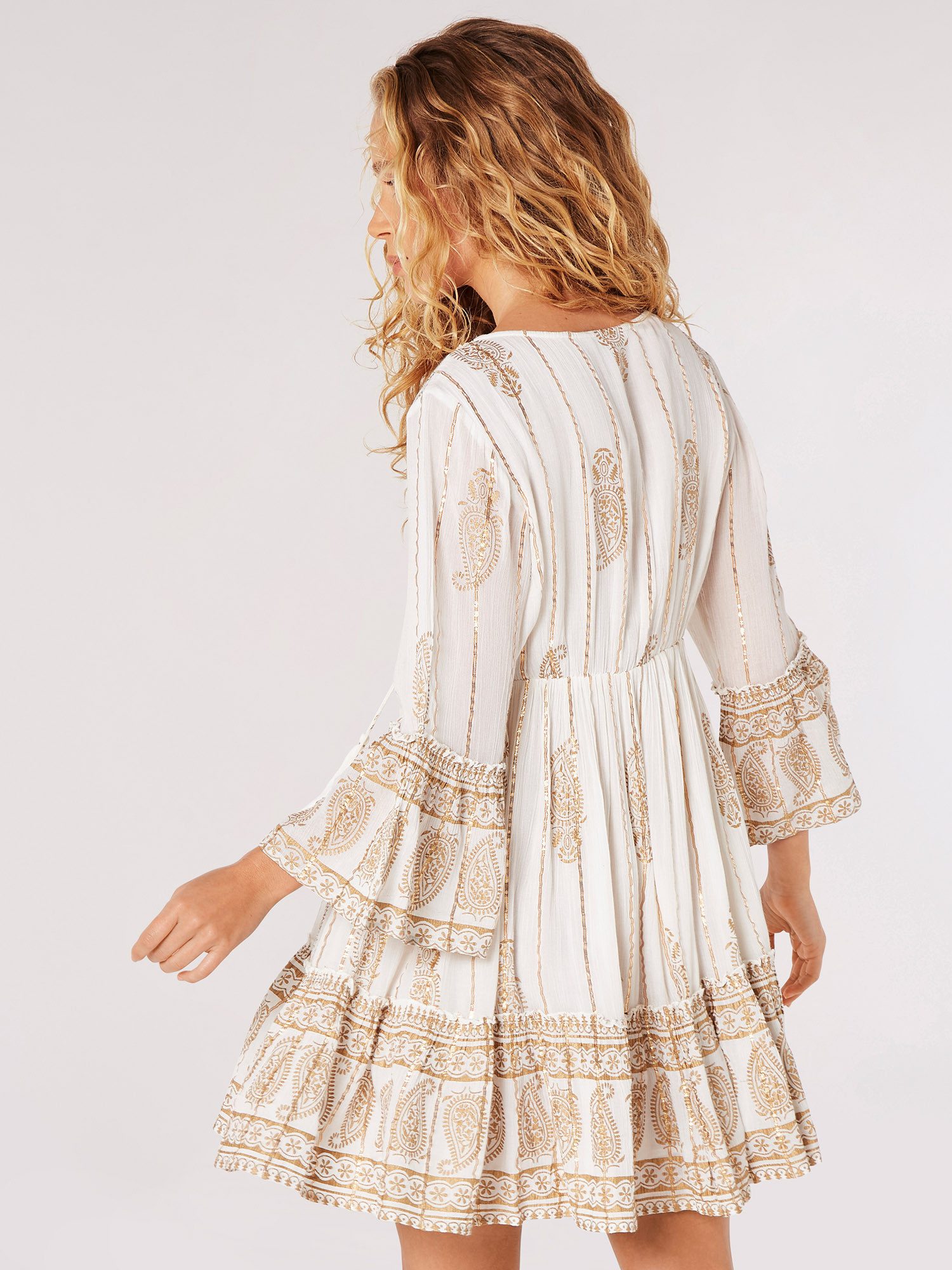 Apricot Minikleid Paisleymuster Minikleid im Boho-Style – Bild 4 von 5