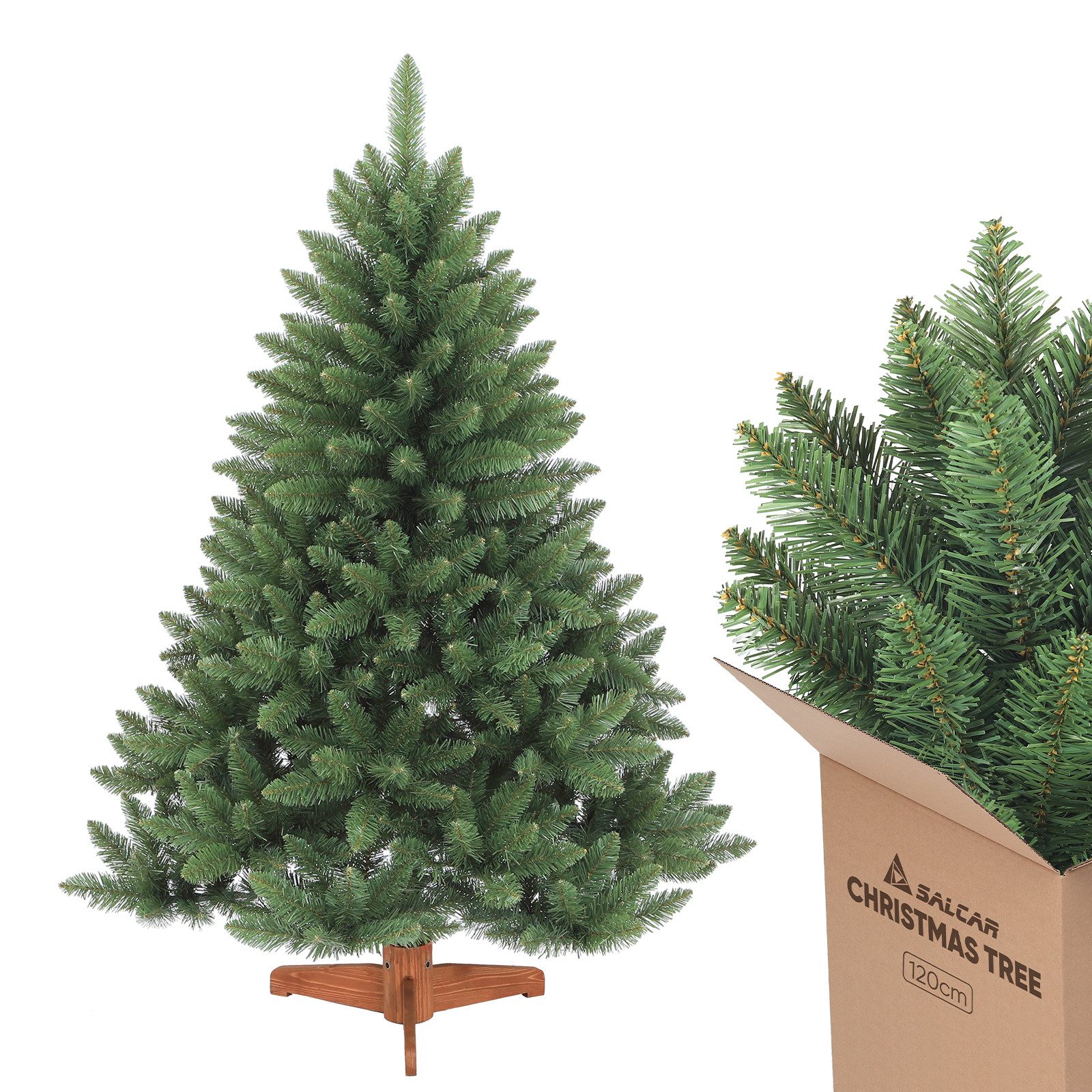 Salcar Künstlicher Weihnachtsbaum Christbaum Künstlich Tannenbaum mit PVC Nadeln und Echt Holzständer, Nordmanntanne, 120 cm mit 290 Zweigen – Bild 2 von 5
