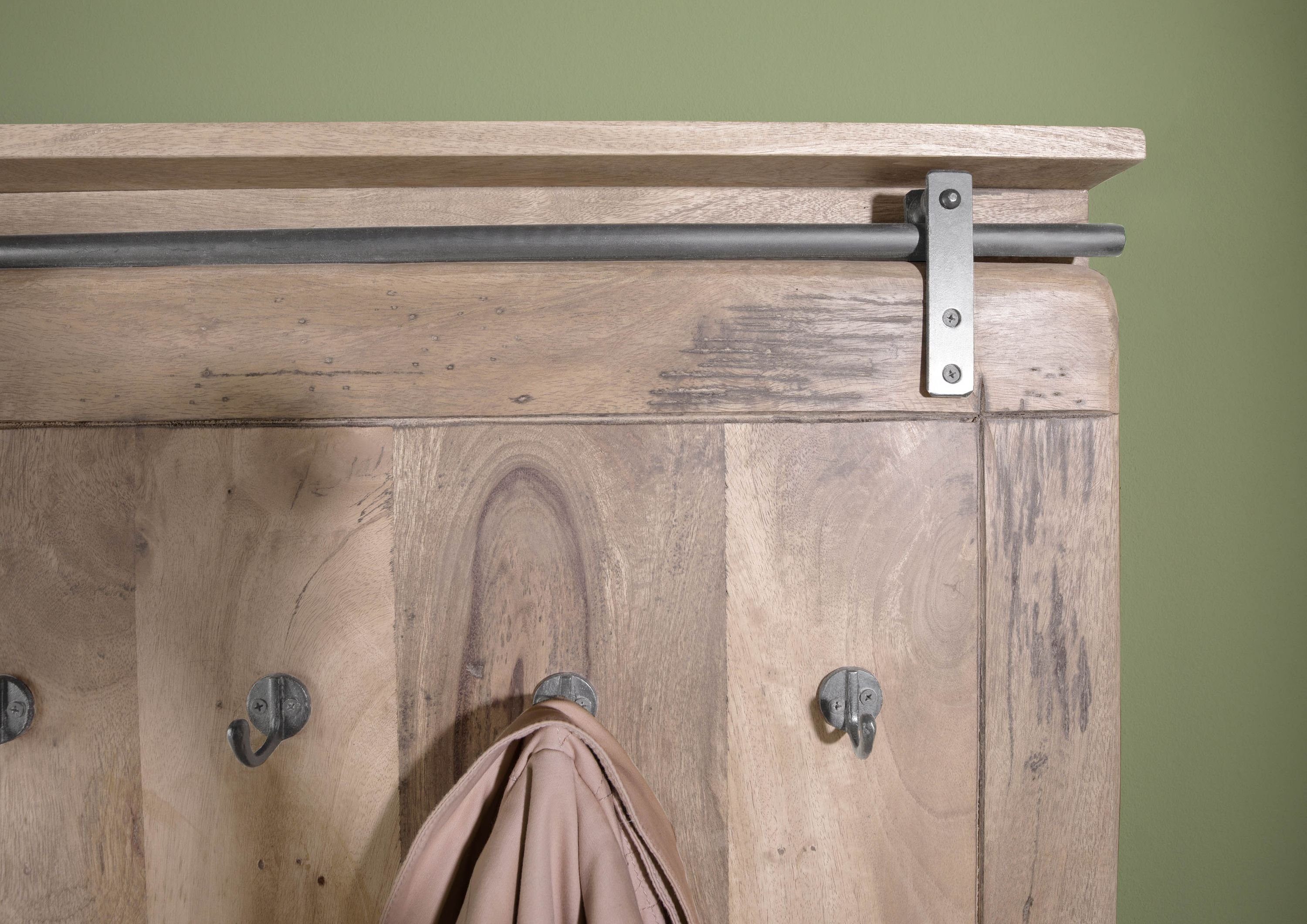 Massivmoebel24 Wandgarderobe RAILWAY (Wandgarderobe Mango 100x8x190 whitewash lackiert RAILWAY #3008), Wandgarderobe Mango 100x8x190 whitewash lackiert RAILWAY #3008