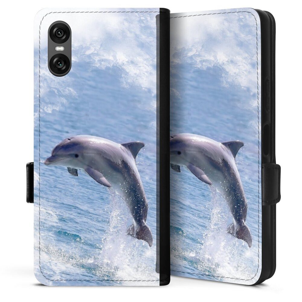 DeinDesign Handyhülle Delfine Meer Wal Springender Delphin, Sony Xperia 10 VI Hülle Handy Flip Case Wallet Cover Handytasche Leder