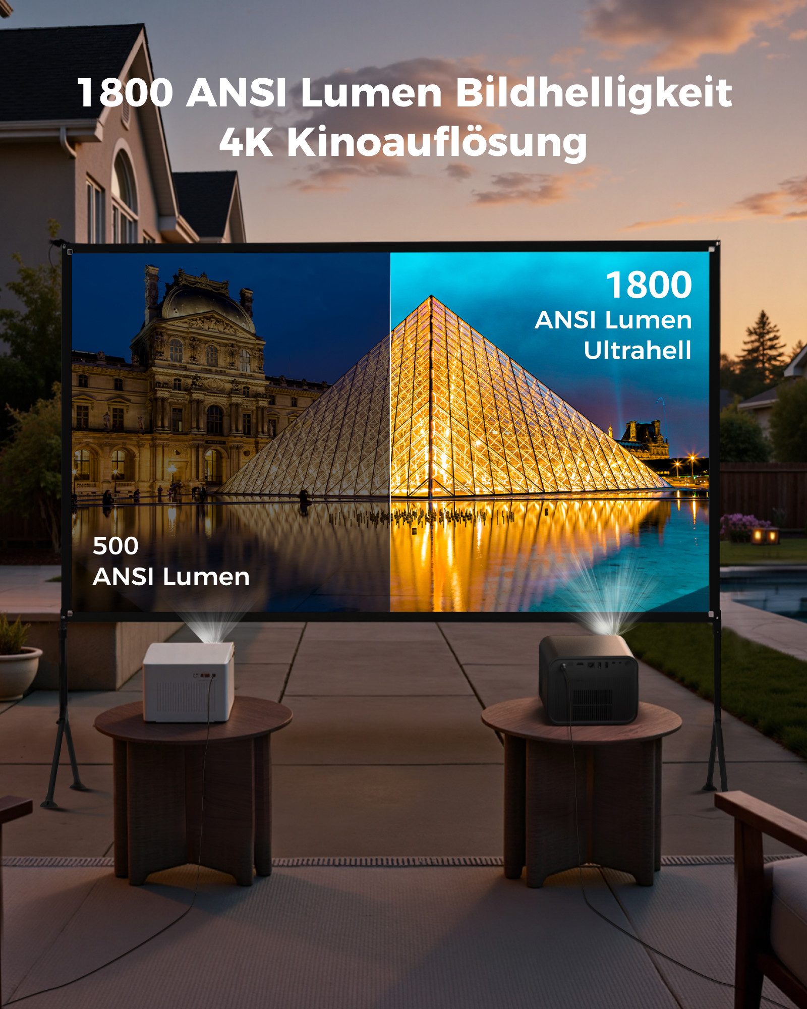 Ultimea Poseidon E100 Hochleistungs Smart DLP-Beamer (1800 lm, 1920 x 1080 px, Google TV, 4K Beamer, 1800 ANSI-Lumen, 5G WiFi Bluetooth)
