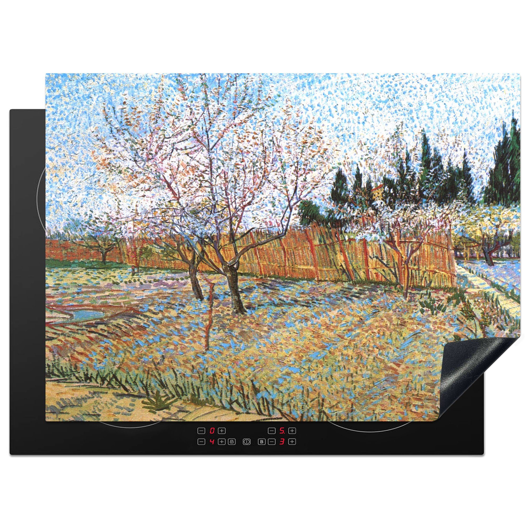 MuchoWow Herdblende-/Abdeckplatte Blühender Pfirsichbaum - Vincent van Gogh, Vinyl, (1 tlg), 71x52 cm, Induktionskochfeld Schutz für die küche, Ceranfeldabdeckung