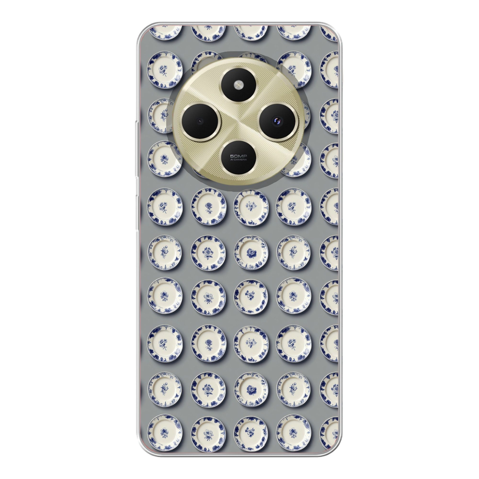 MuchoWow Handyhülle für Xiaomi Poco 14R Schilder - Blumen - Blau - Weiß, Phone Case, Silikon, Schutzhülle Dünn