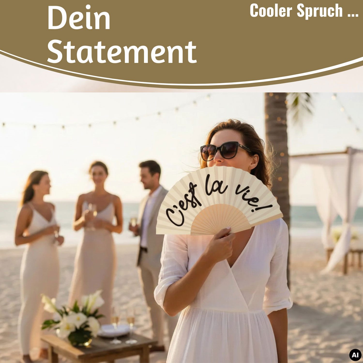LS-LebenStil Handfächer Holz Stoff Fächer "C´est la Vie" Weiß Schwarz faltbar Faltfächer, (hochwertig aus Holz mit Stoff und coolem lustigem Spruch, 1-tlg., Sty – Bild 4 von 5