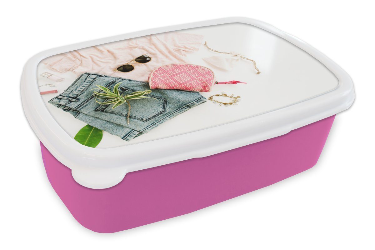 Snackbox, Lunchbox Brotbox Kleidung MuchoWow - Kinder, Kunststoff, Sonnenbrille Hemd, für Mädchen, Erwachsene, (2-tlg), Kunststoff Brotdose - rosa