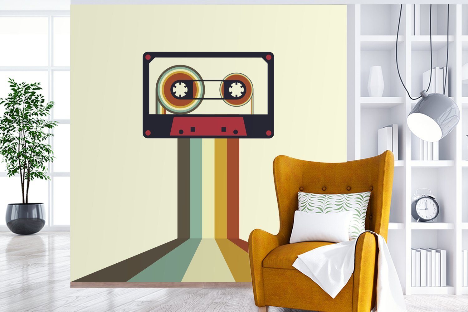 Matt, Vintage Tapete Illustration, Kassette bedruckt, Wandtapete St), oder (5 - für MuchoWow Wohnzimmer Farbe Vinyl - - Fototapete Schlafzimmer,