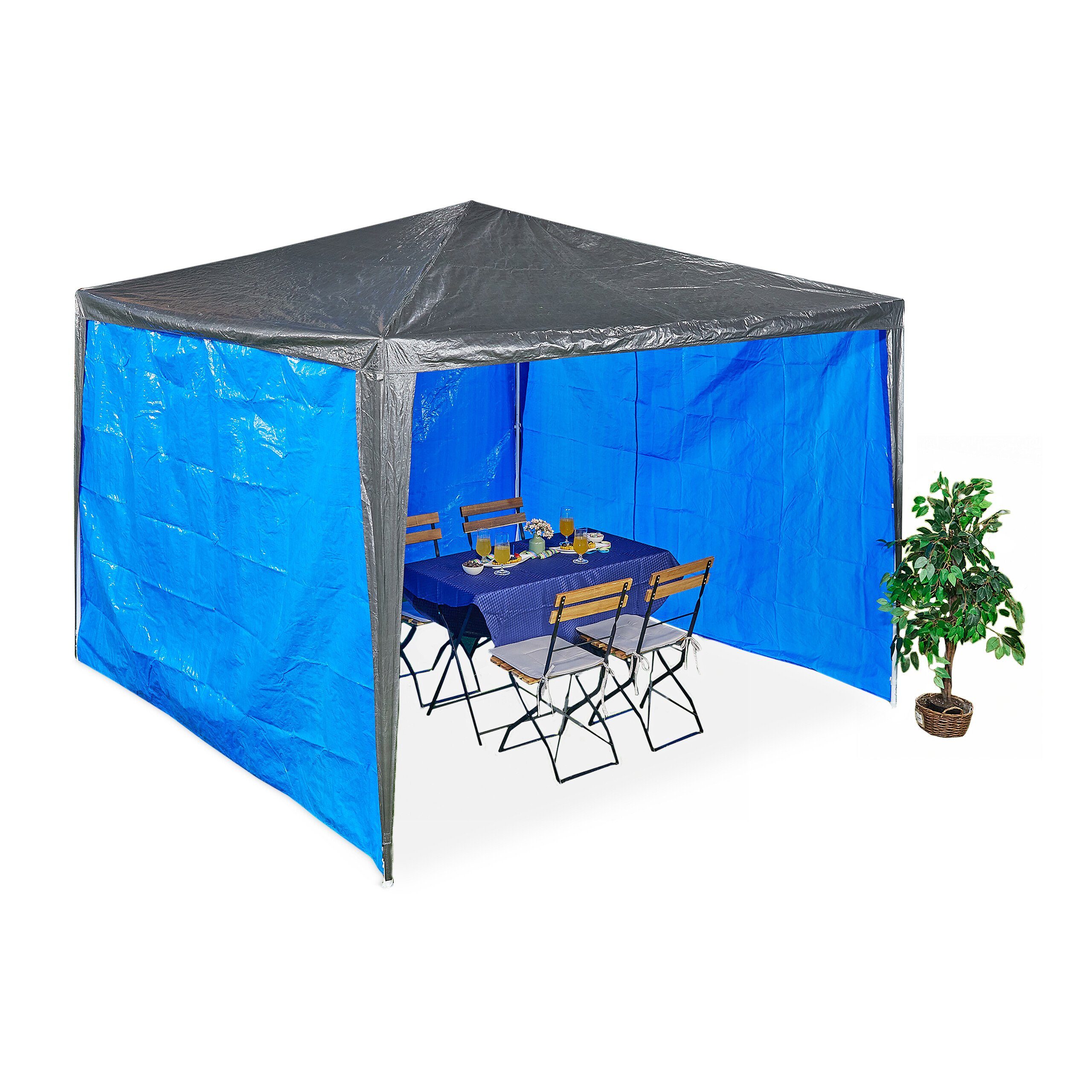 relaxdays Pavillonseitenteil Blaue Pavillon Seitenteile im 3er Set, 300x200 cm