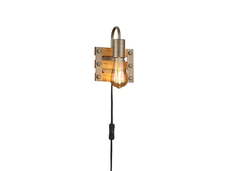 meineWunschleuchte LED Wandleuchte, LED wechselbar, Warmweiß, mit Schalter  und Stecker Holz-lampe rustikal Vintage Industrial H 20cm
