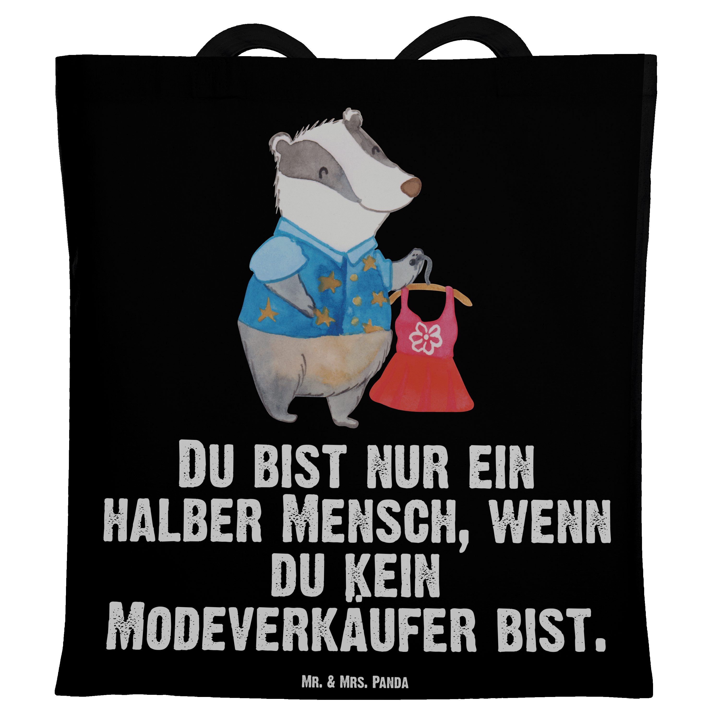 Mr. & Mrs. Panda Tragetasche Modeverkäufer Herz - Schwarz - Geschenk, Fashion Store, Beutel, Absch (1-tlg), Design-Highlight
