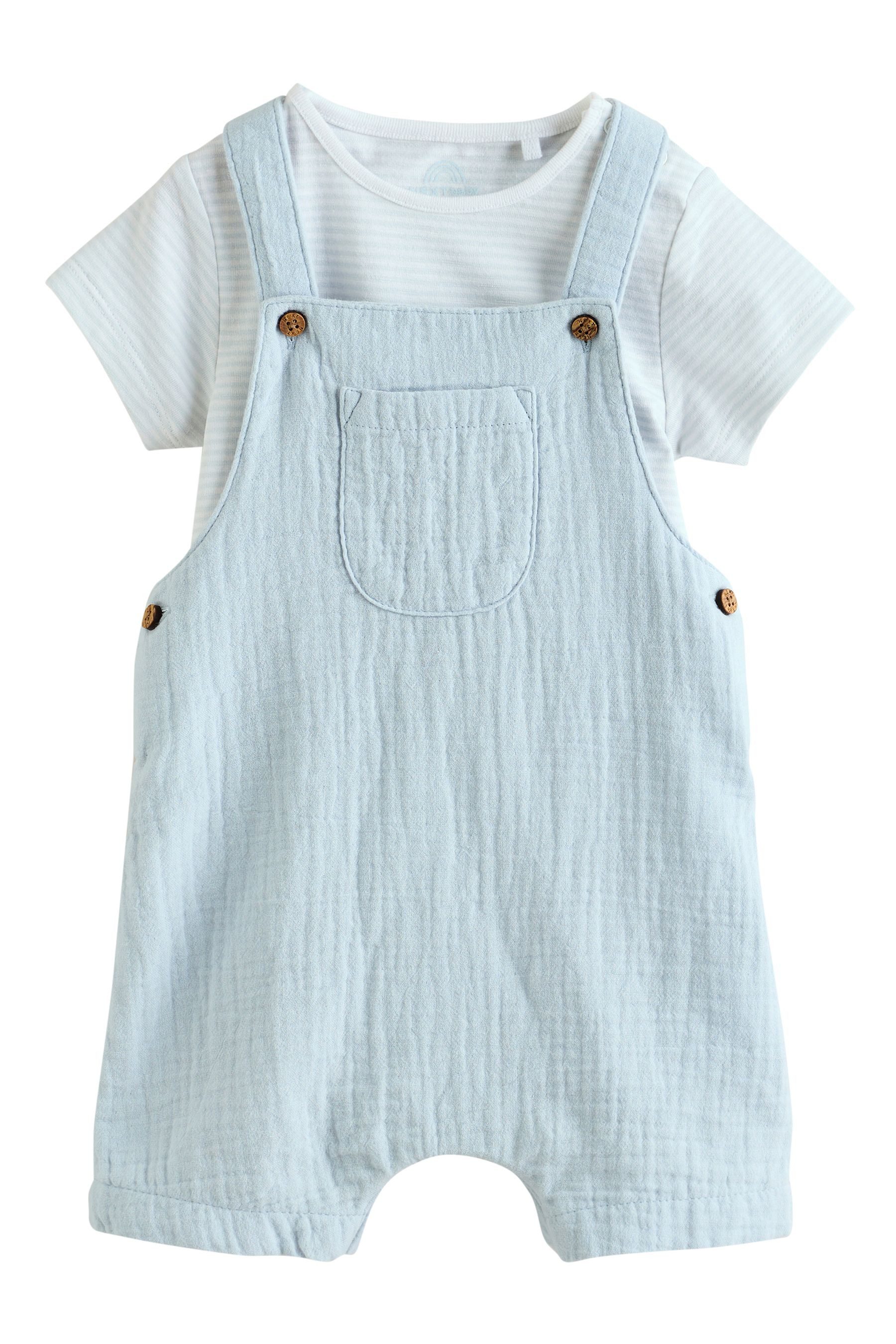 Body & Hose Baby Latzhose aus Webmaterial und Bodysuit im Set