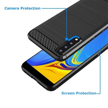 CoolGadget Handyhülle Schwarz als 2in1 Schutz Cover Set für das Samsung Galaxy A7 2018 6 Zoll, 2x Glas Display Schutz Folie + 1x TPU Case Hülle für Galaxy A7 2018
