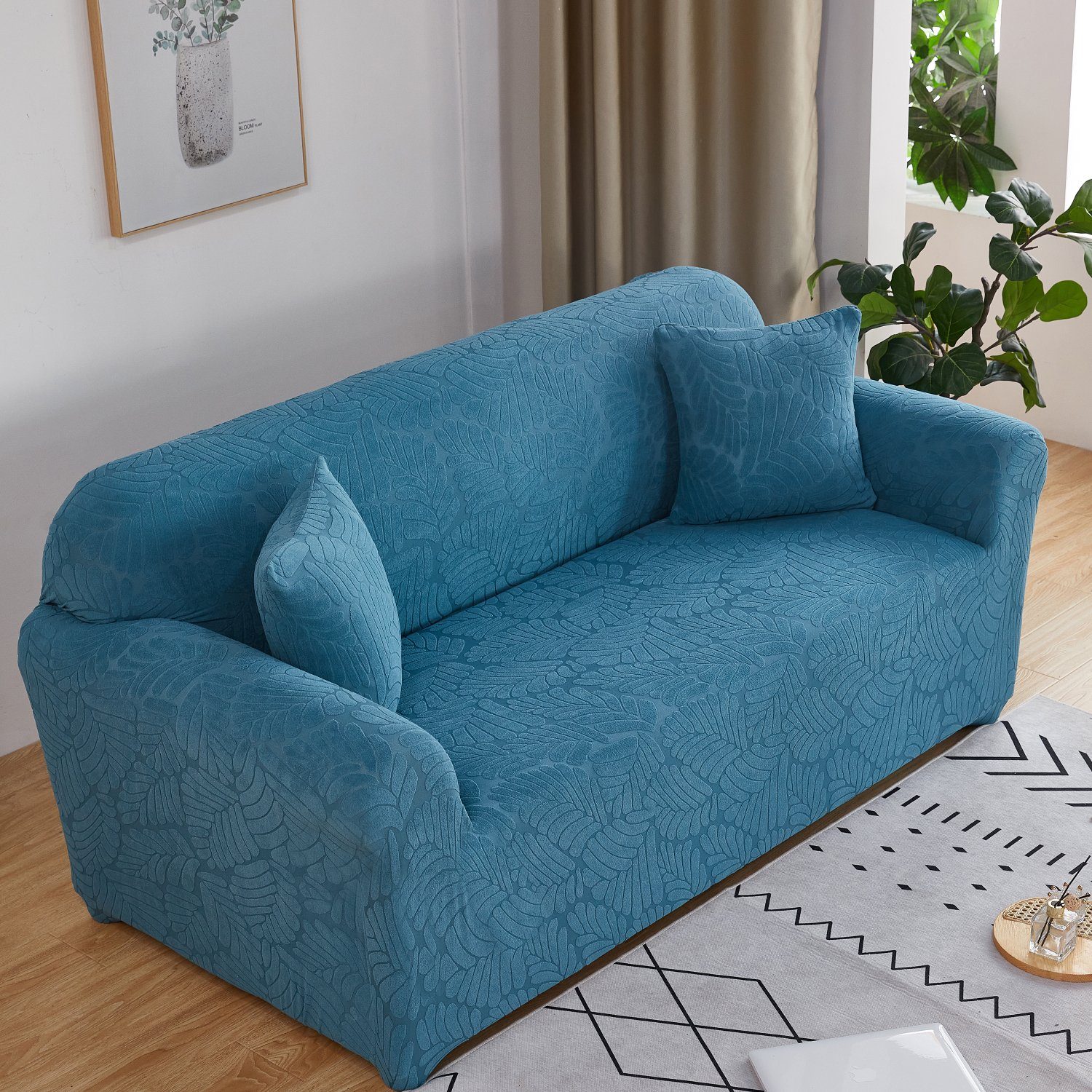 Sofahusse, HOMEIDEAS, Stretch-Sofa-Schonbezug mit Unterseite elastischer Blau
