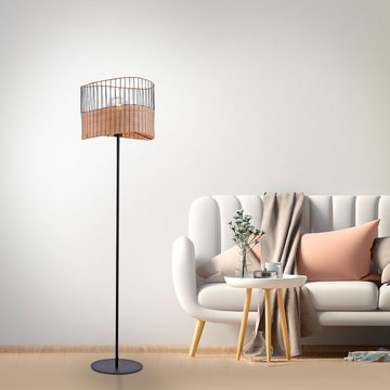 etc-shop Deckenfluter, Leuchtmittel nicht inklusive, Stehleuchte Wohnzimmerlampe Metall schwarz Holzgeflecht E27 H 152 cm