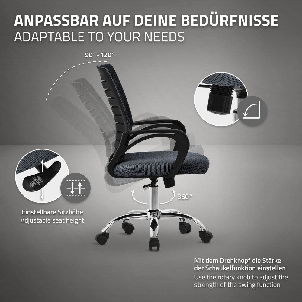 ML-DESIGN Bürostuhl Schreibtischstuhl ergonomisch mit Armlehnen Wippfunktion 360° drehbar, Computerstuhl Grau mit Rollen Schreibtischstuhl Gaming-Stuhl Drehstuh – Bild 4 von 5